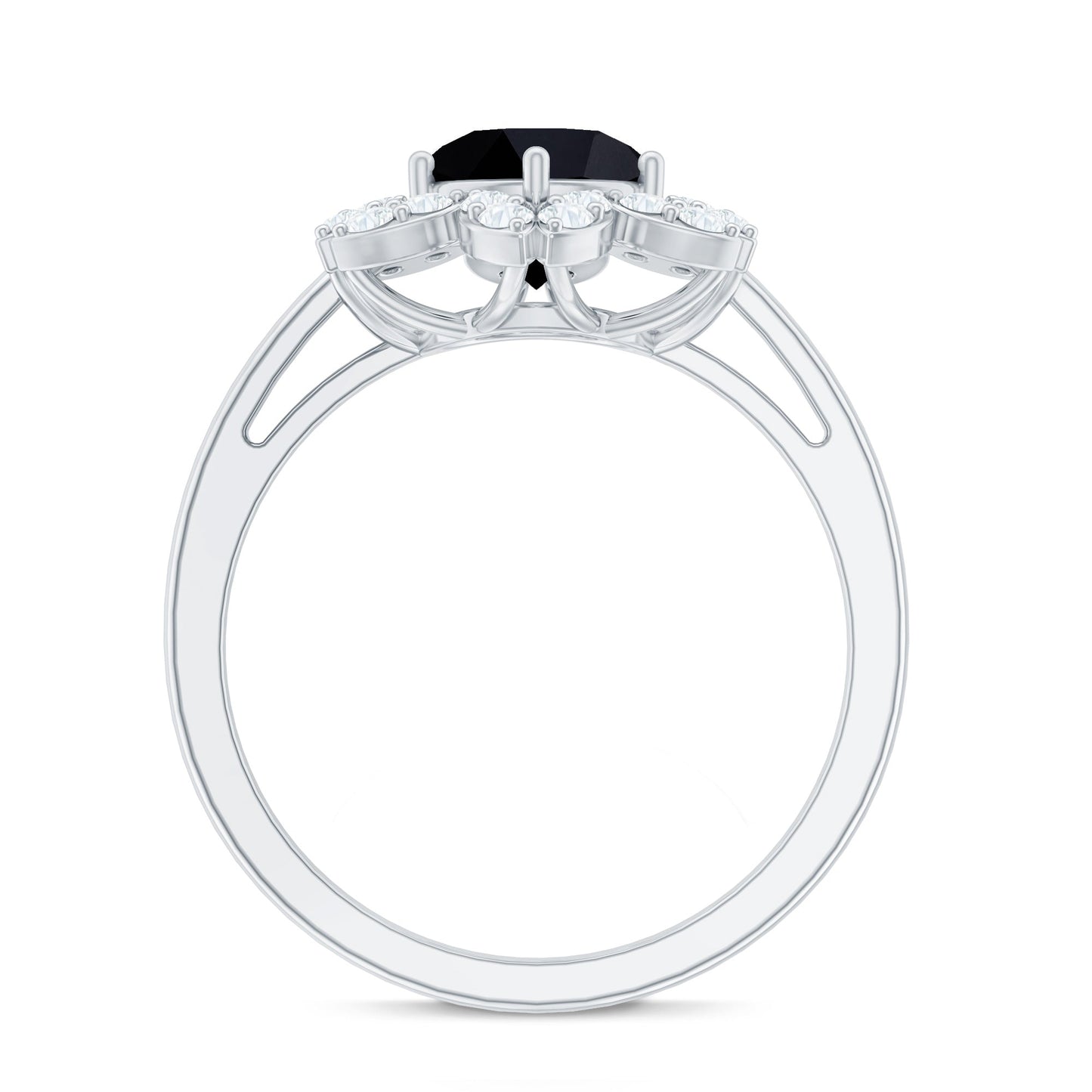 Natural 2.6 Carat Black Spinel Flower Engagement Ring with Diamond