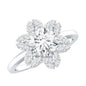 Certified Moissanite Flower Halo Engagement Ring for Women