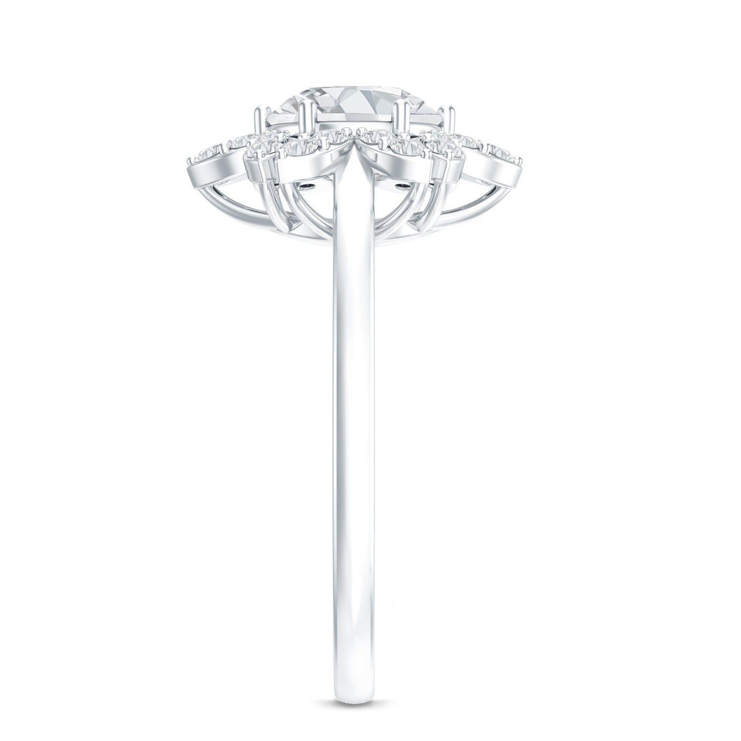 Certified Moissanite Flower Halo Engagement Ring for Women