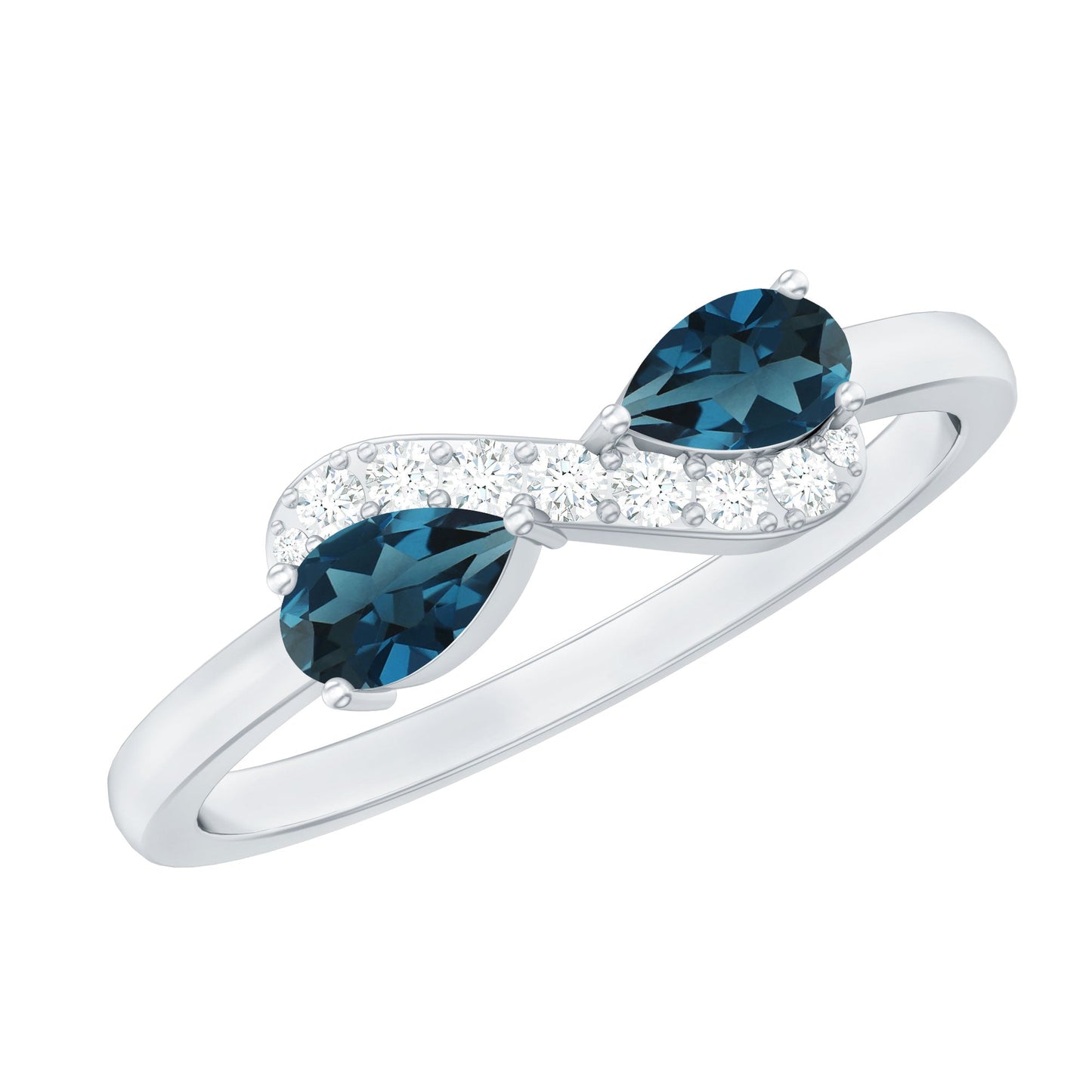 Pear Shape London Blue Topaz Infinity Promise Ring with Diamond