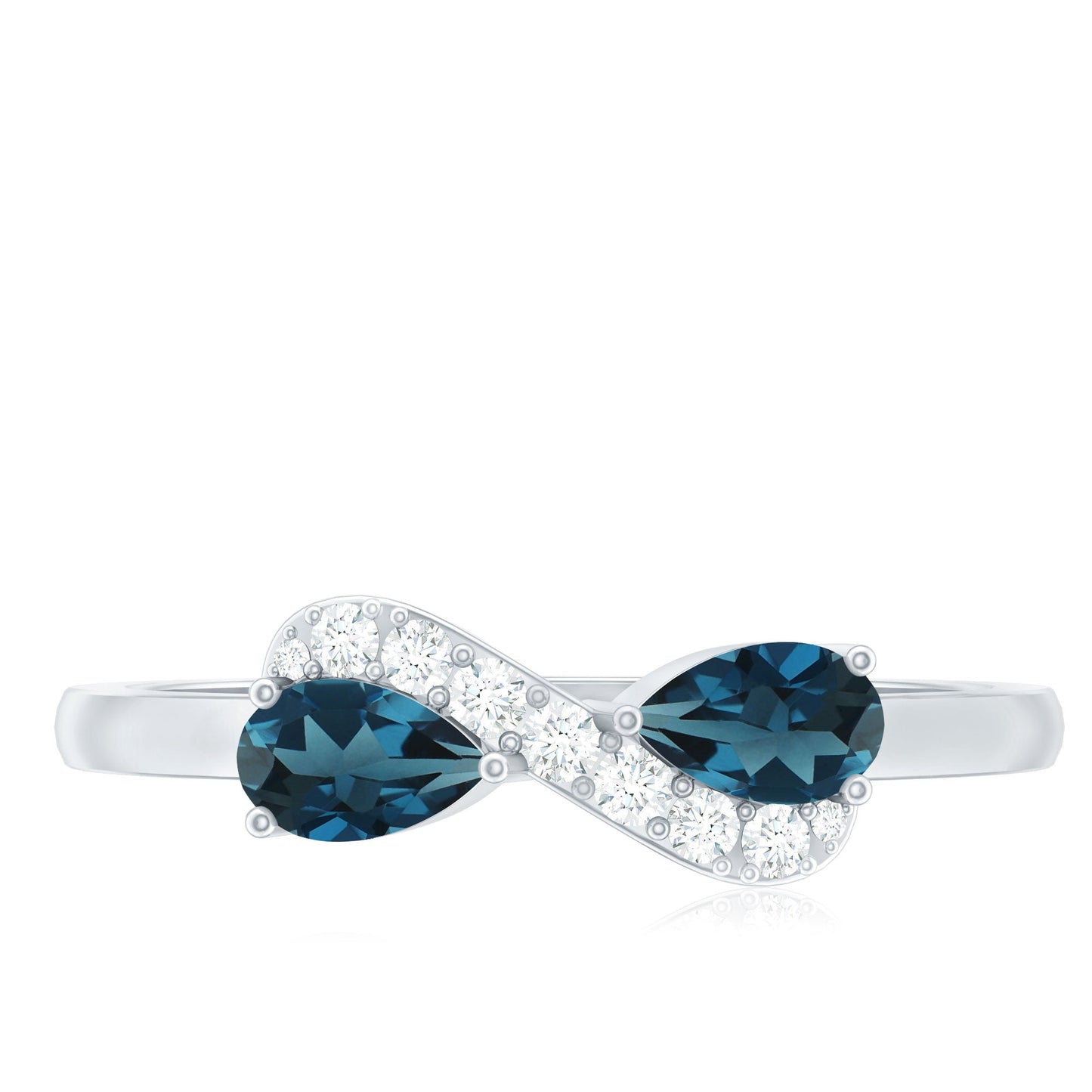 Pear Shape London Blue Topaz Infinity Promise Ring with Diamond