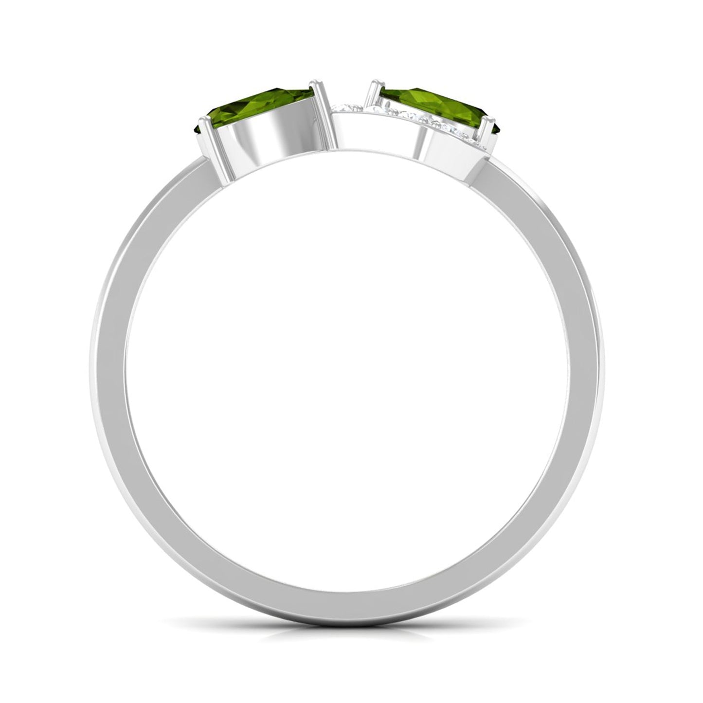 Real Pear Shape Peridot 2 Stone Promise Ring with Diamond