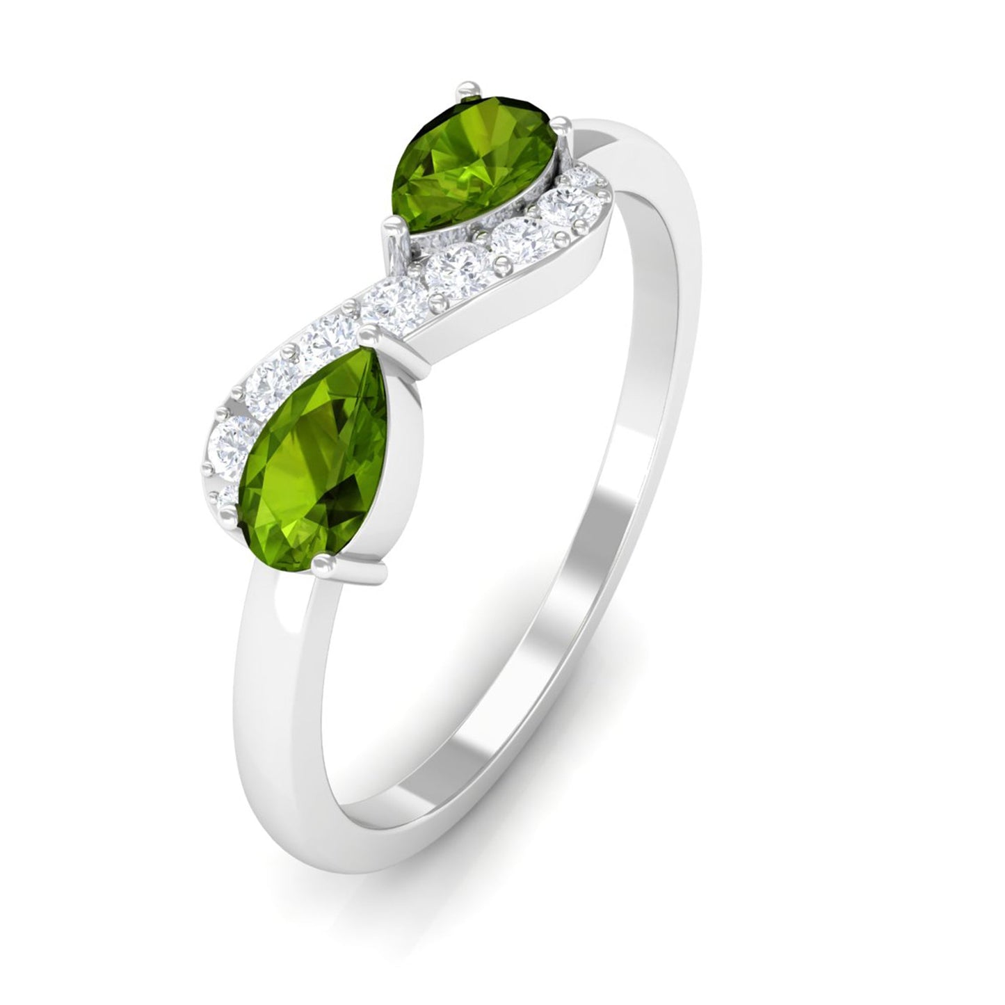Real Pear Shape Peridot 2 Stone Promise Ring with Diamond