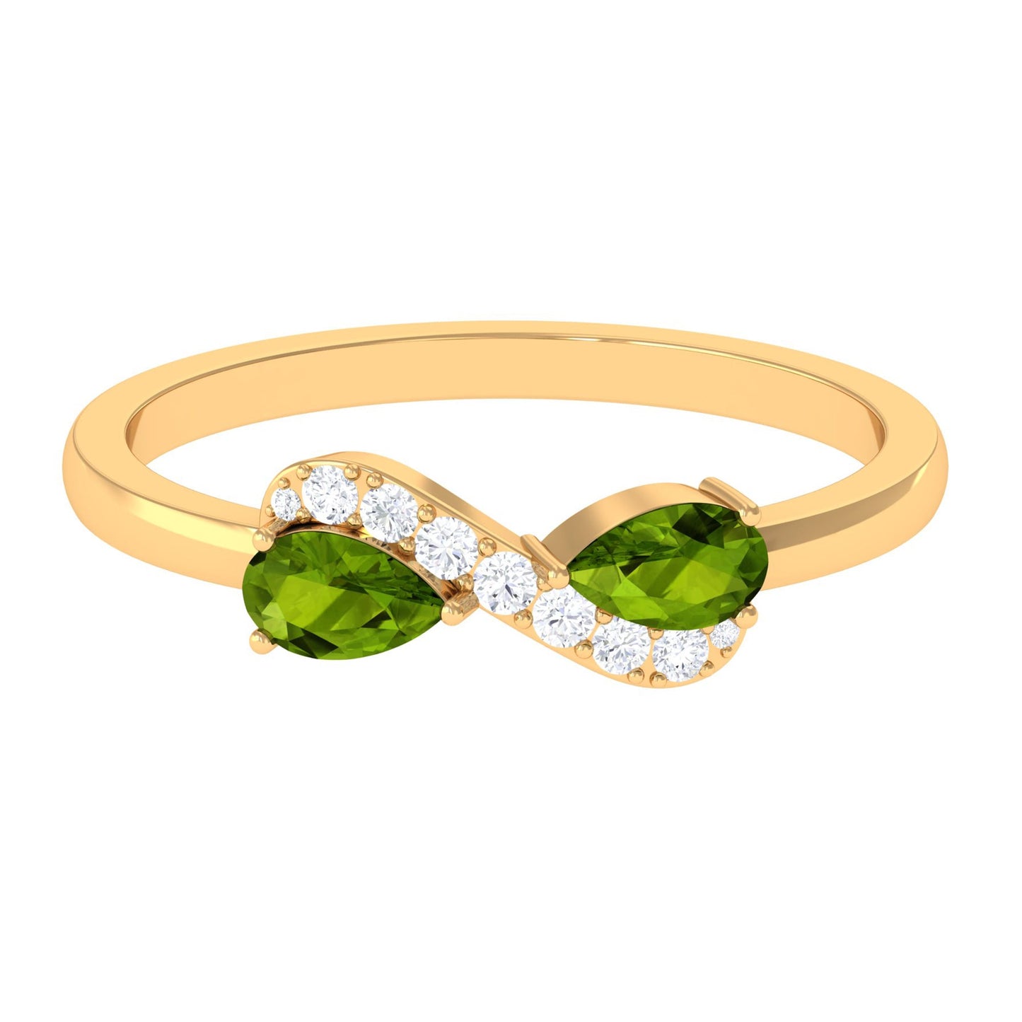 Real Pear Shape Peridot 2 Stone Promise Ring with Diamond