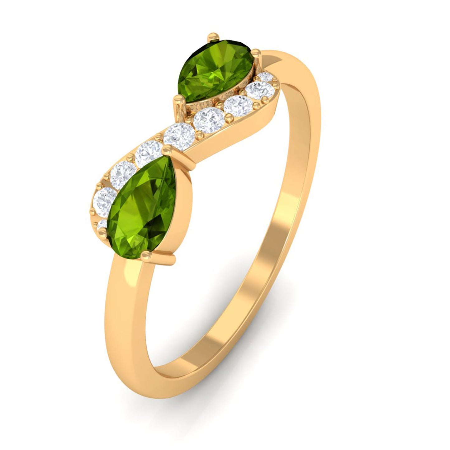 Real Pear Shape Peridot 2 Stone Promise Ring with Diamond