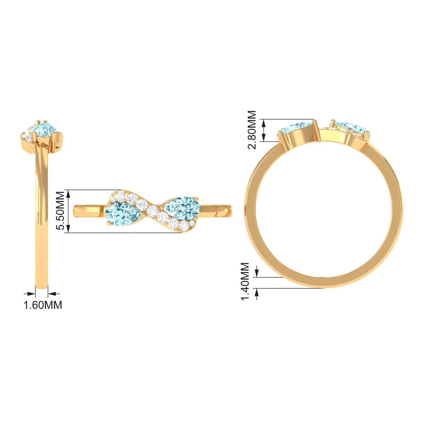 0.7 Carat Pear Aquamarine Infinity Promise Ring with Diamond