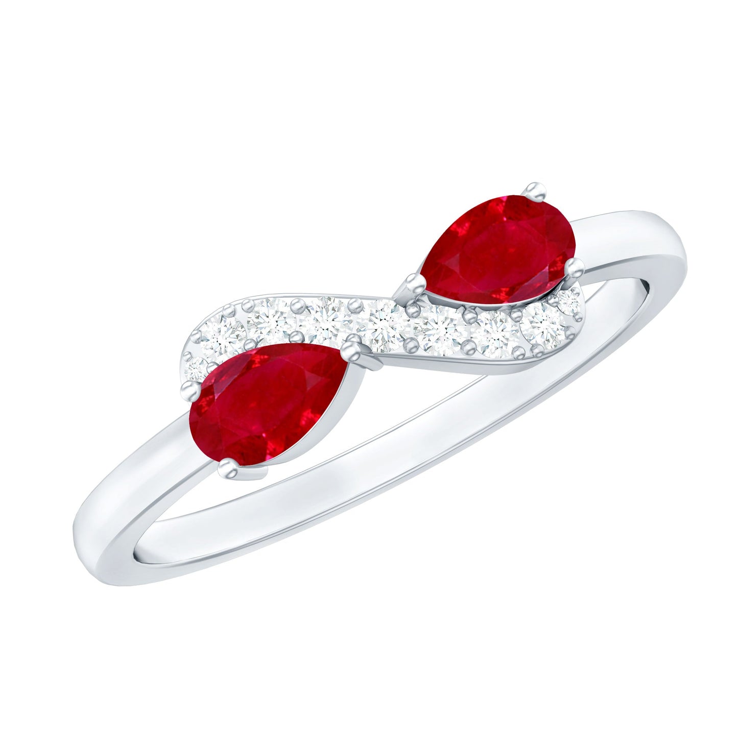 Natural Pear Shape Ruby Toi Et Moi Promise Ring with Diamond