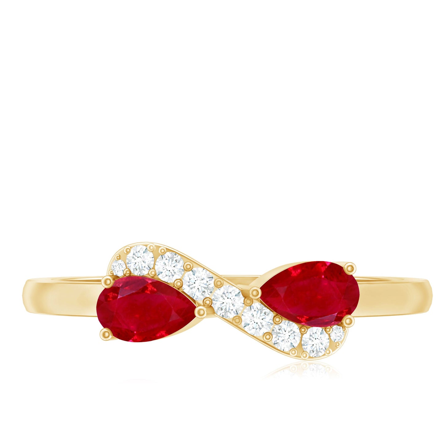 Natural Pear Shape Ruby Toi Et Moi Promise Ring with Diamond