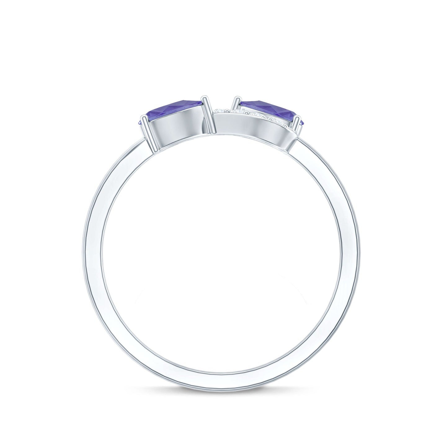 Real Tanzanite 2 Stone Promise Ring with Diamond
