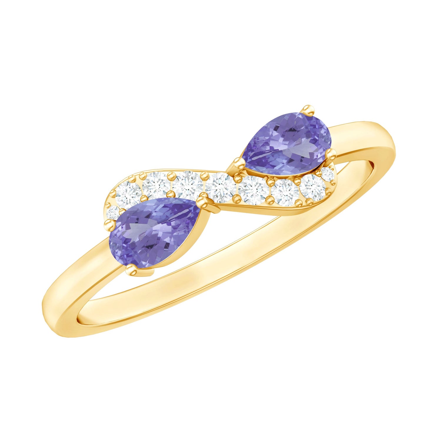 Real Tanzanite 2 Stone Promise Ring with Diamond