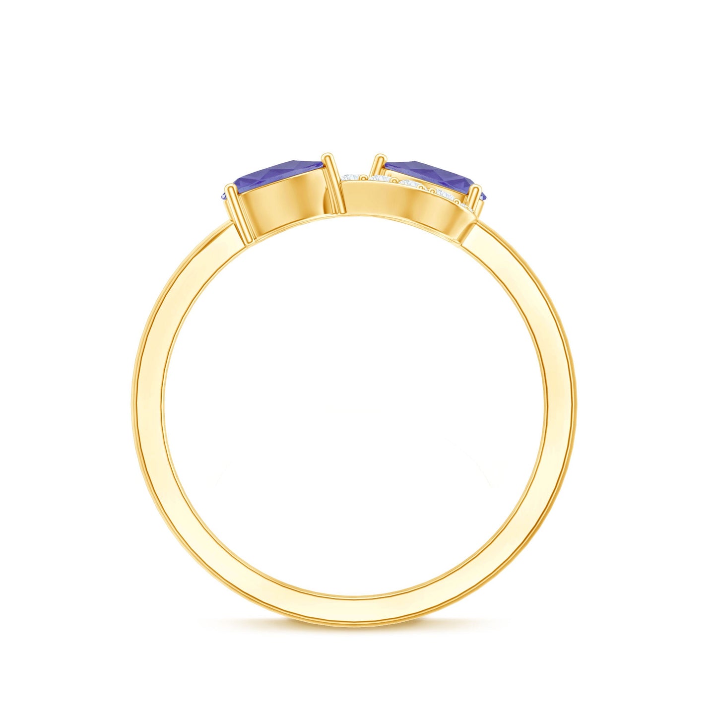 Real Tanzanite 2 Stone Promise Ring with Diamond