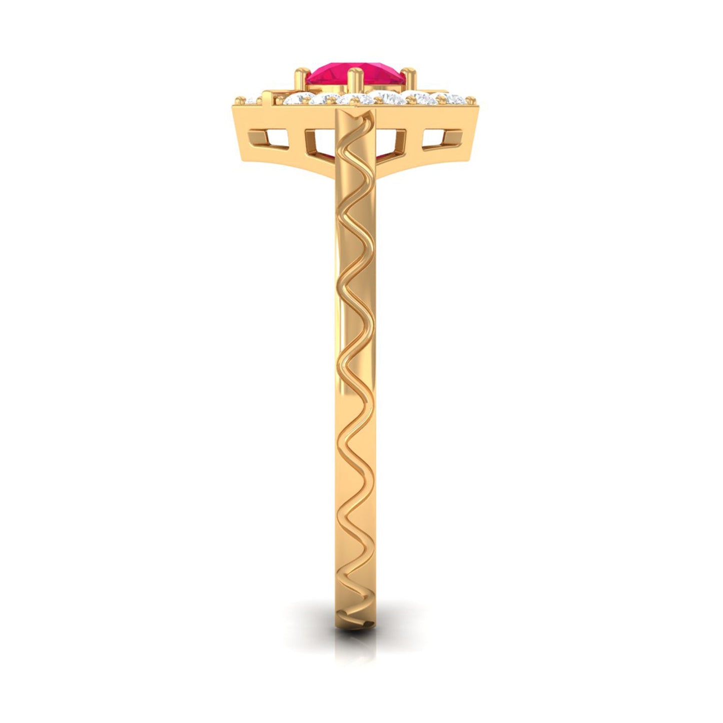 Minimal Ruby and Diamond Textured Ring