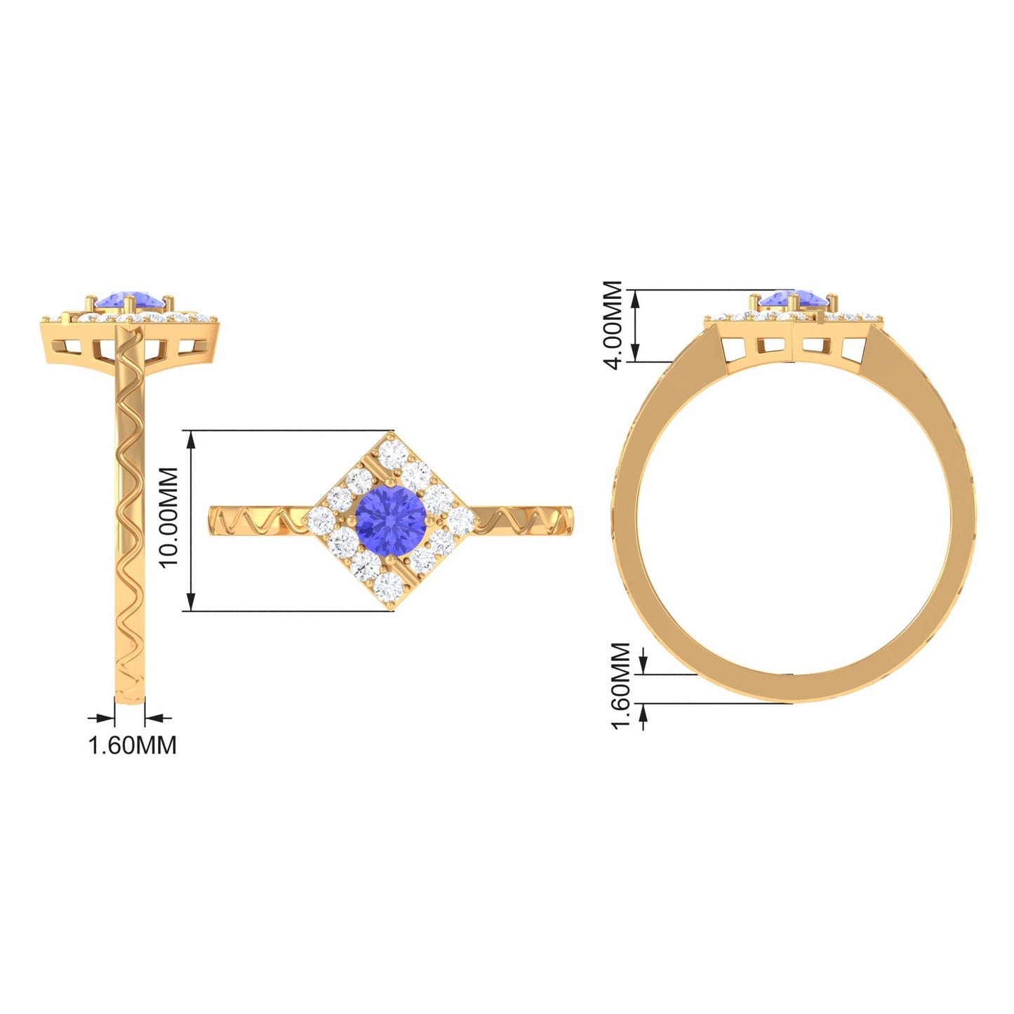 0.5 Carat Minimal Tanzanite and Diamond Ring