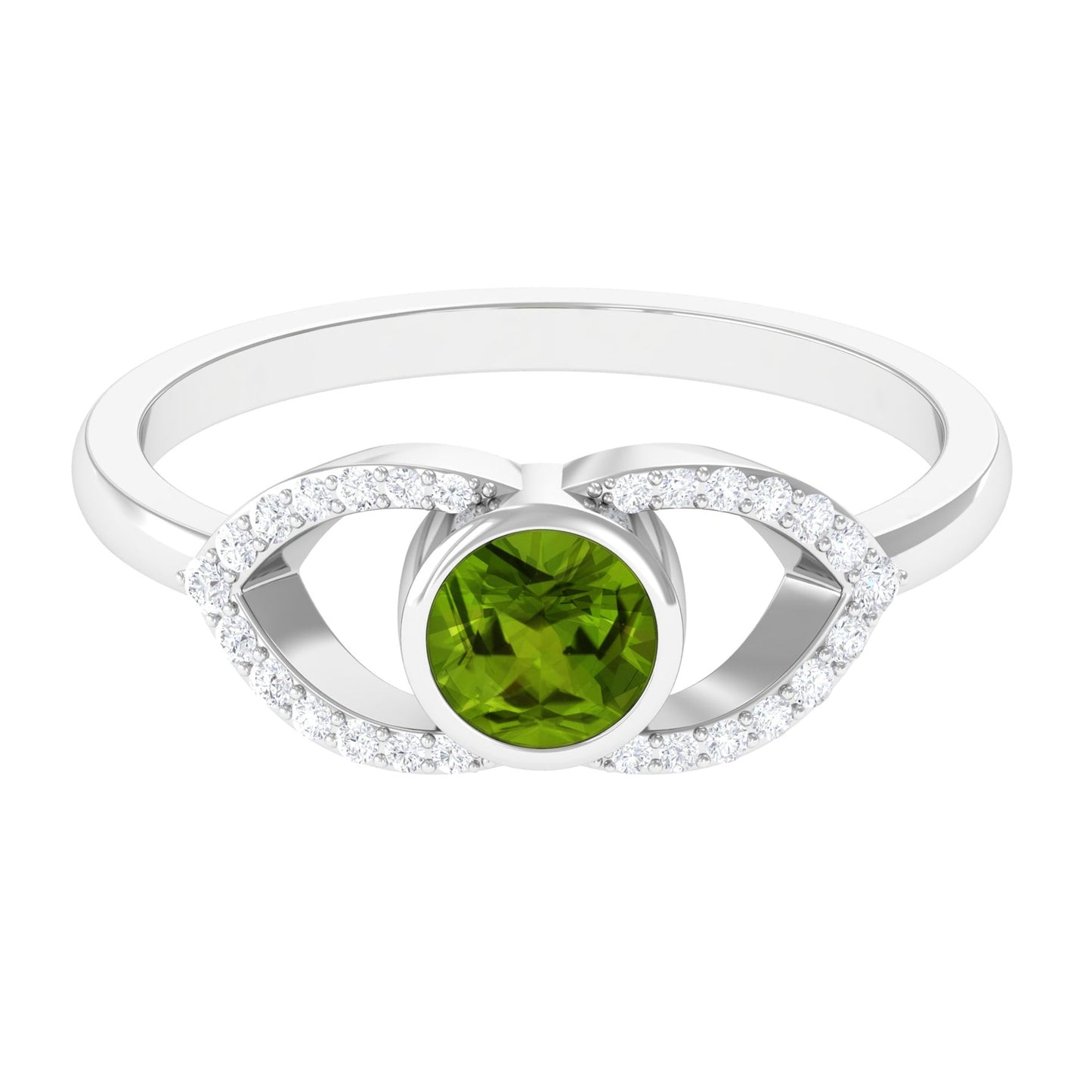 0.5 Carat Split Shank Peridot Solitaire Ring with Diamond Accent