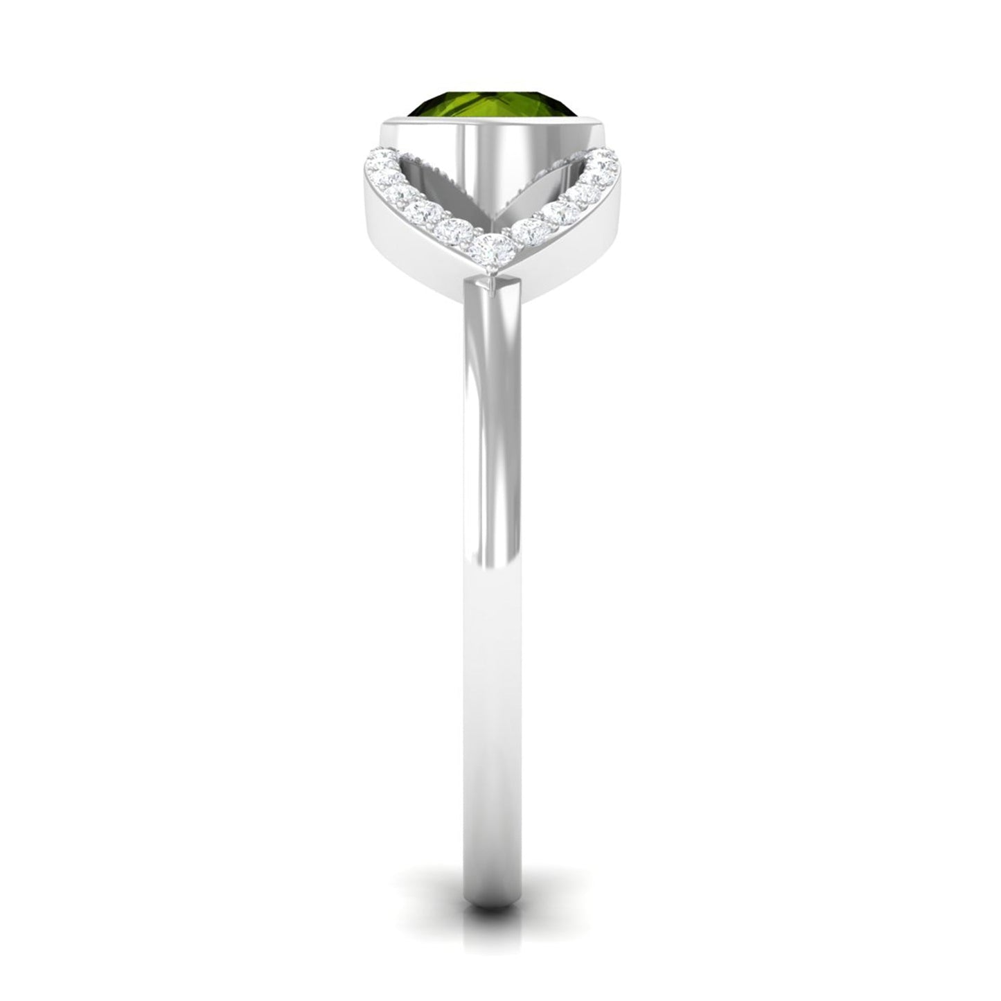 0.5 Carat Split Shank Peridot Solitaire Ring with Diamond Accent
