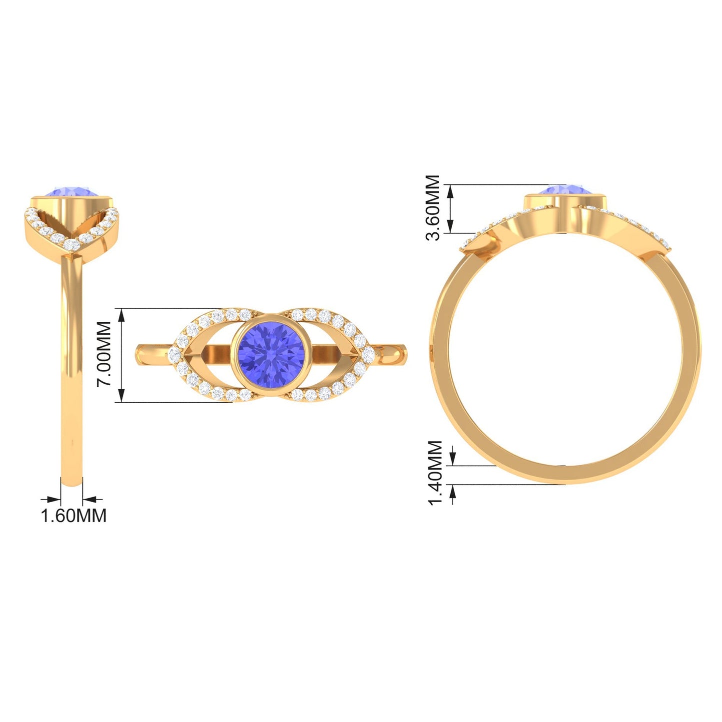 Bezel Set Tanzanite Solitaire Split Shank Ring with Diamond