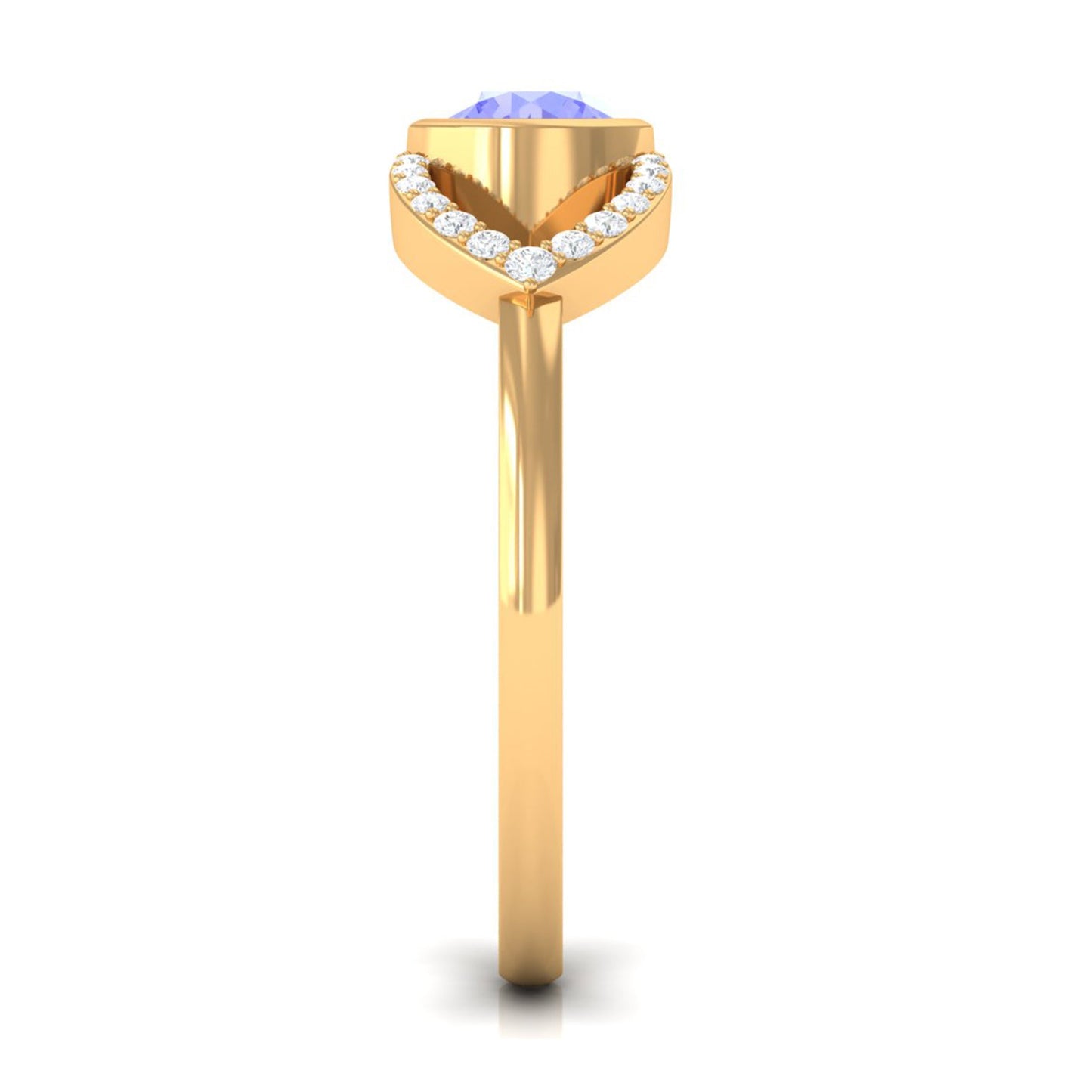 Bezel Set Tanzanite Solitaire Split Shank Ring with Diamond