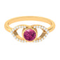 Pink Tourmaline Solitaire Split Shank Ring with Diamond