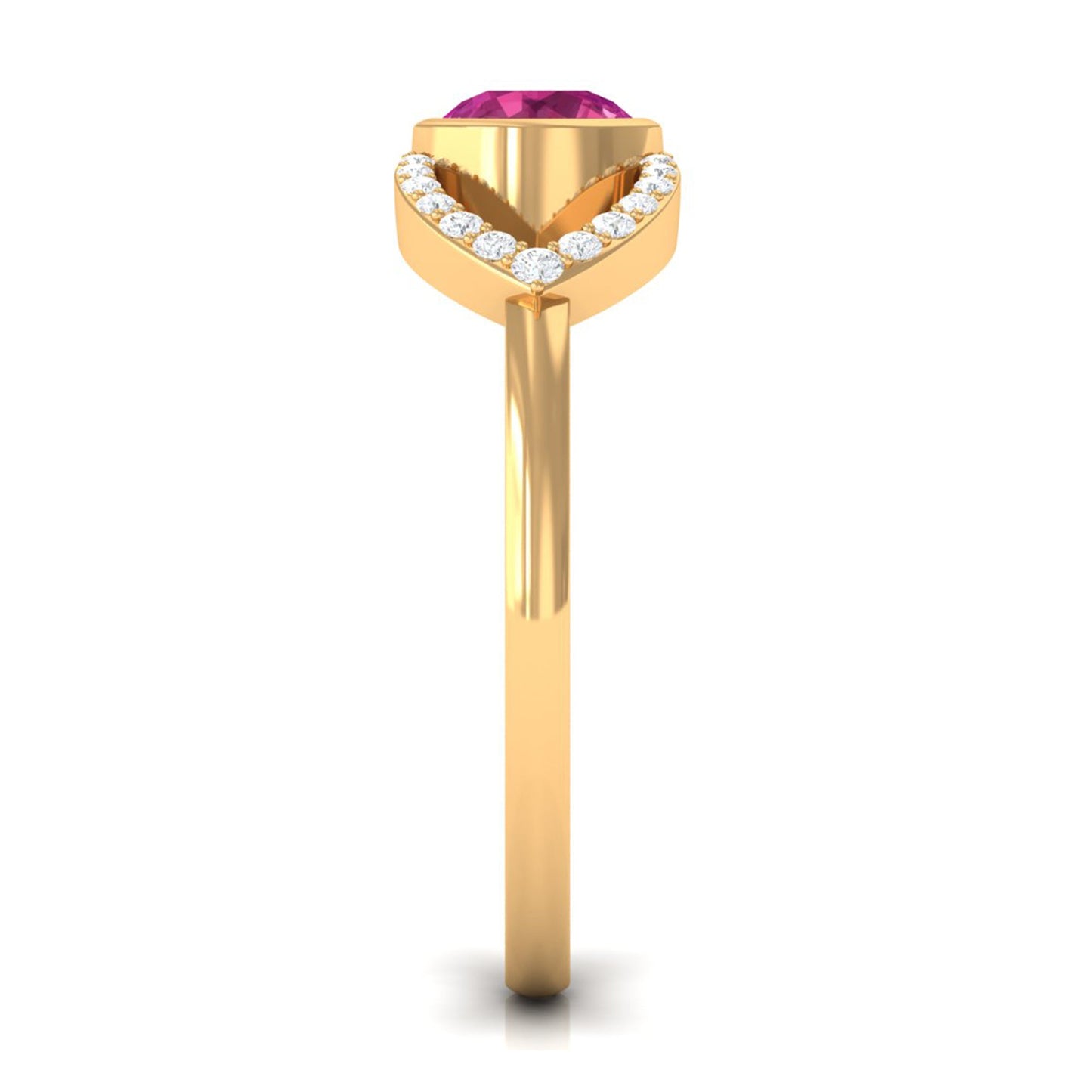 Pink Tourmaline Solitaire Split Shank Ring with Diamond
