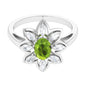 Oval Cut Peridot and Diamond Flower Engagement Ring with Certificate