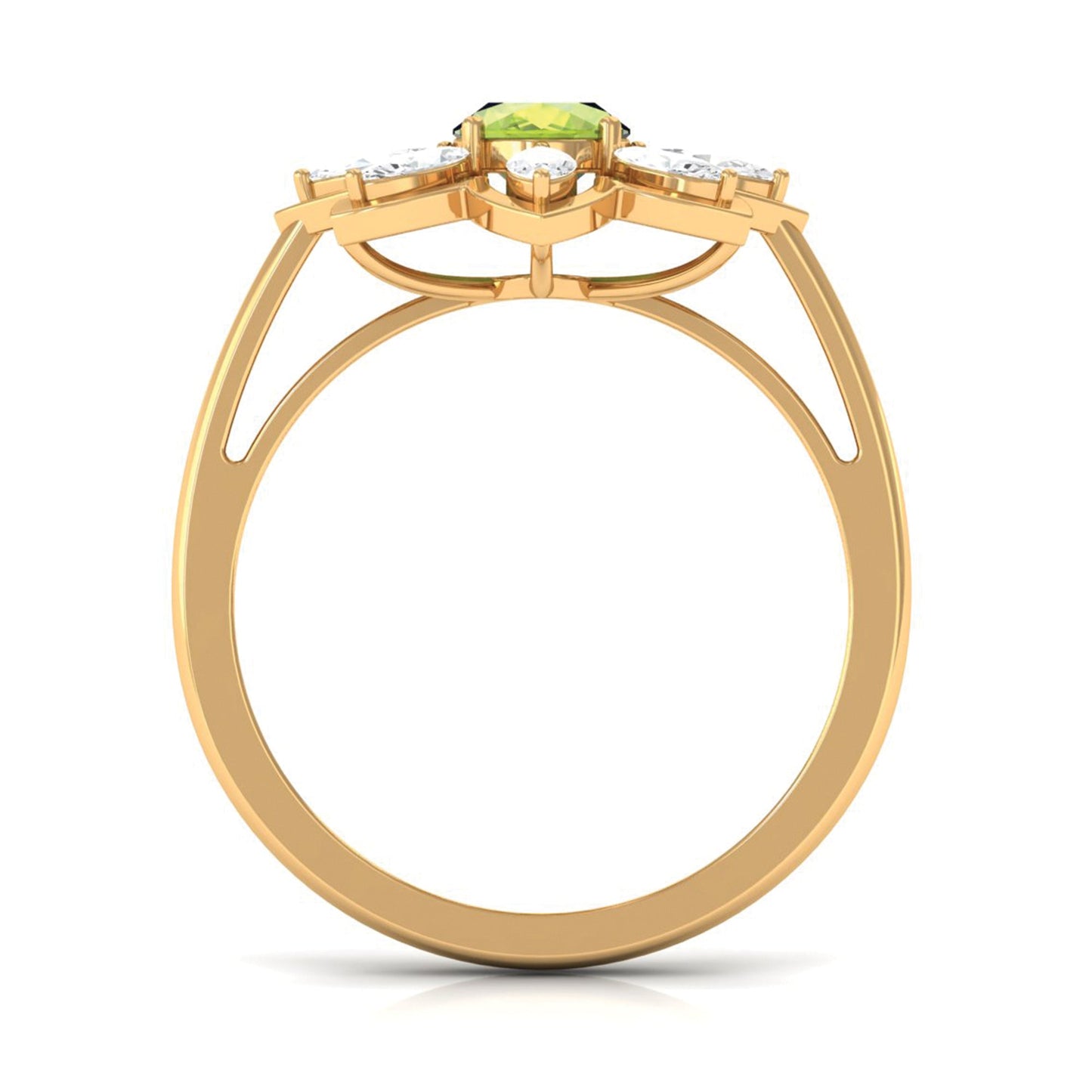 Oval Cut Peridot and Diamond Flower Engagement Ring with Certificate