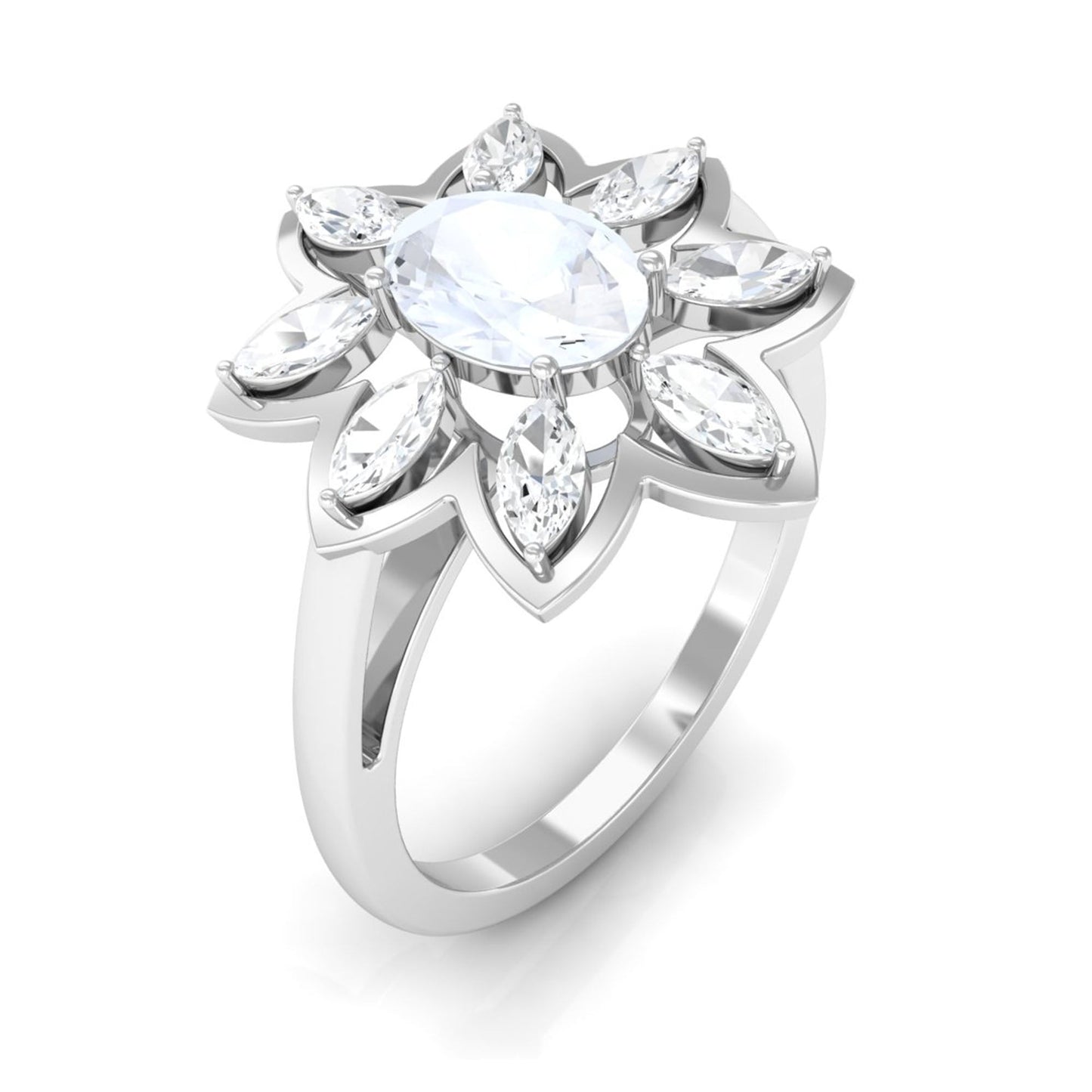 Oval Cut Moonstone and Diamond Flower Cocktail Ring