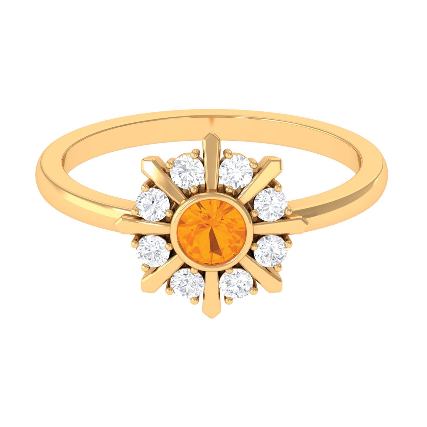 0.4 Carat Bezel Set Fire Opal Statement Ring with Diamond