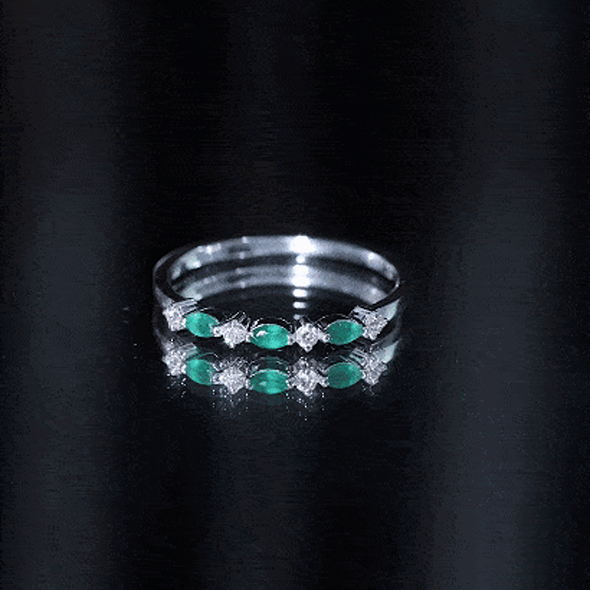 Genuine Emerald and Diamond Minimalist Half Eternity Ring