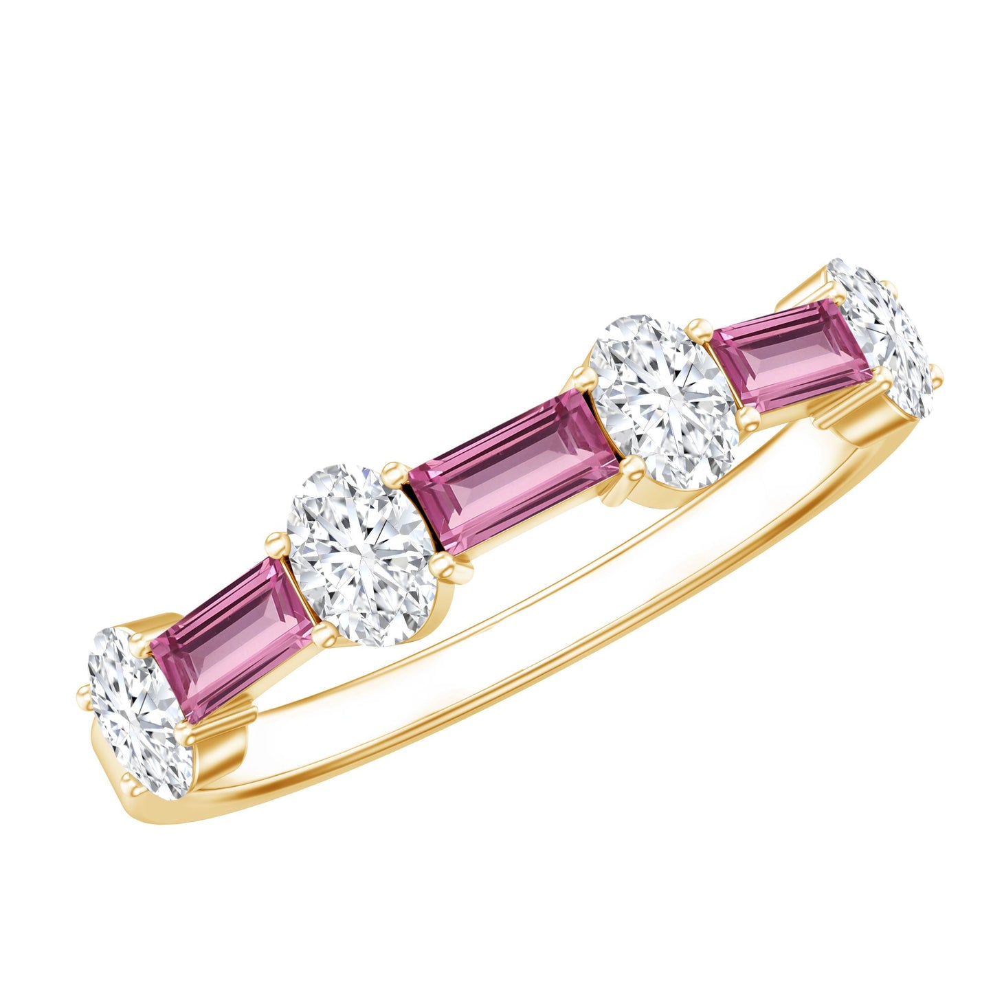 Natural Pink Tourmaline Semi Eternity Ring with Moissanite