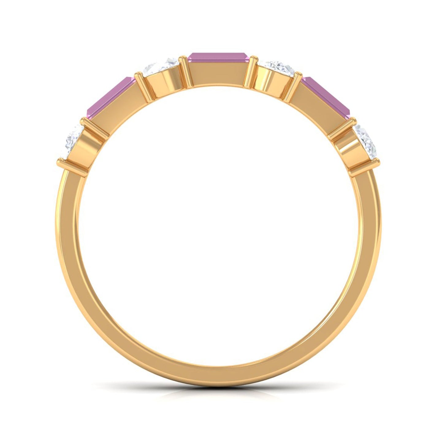 Natural Pink Tourmaline Semi Eternity Ring with Moissanite