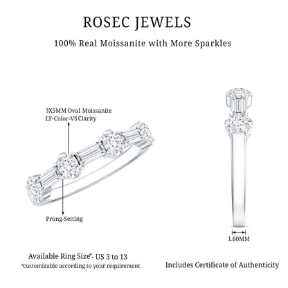 Oval and Baguette Cut Moissanite Half Eternity Ring