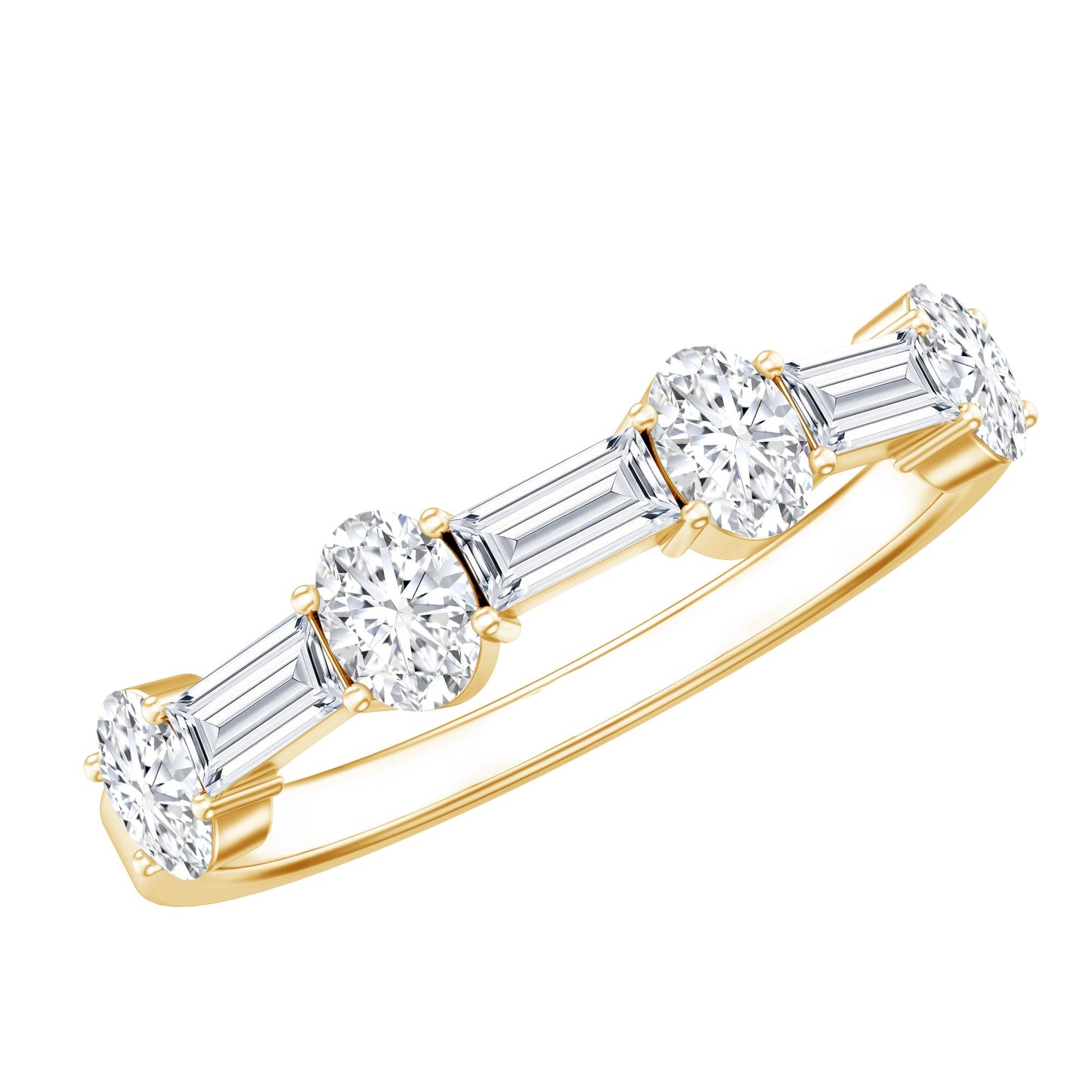 Oval and Baguette Cut Moissanite Half Eternity Ring