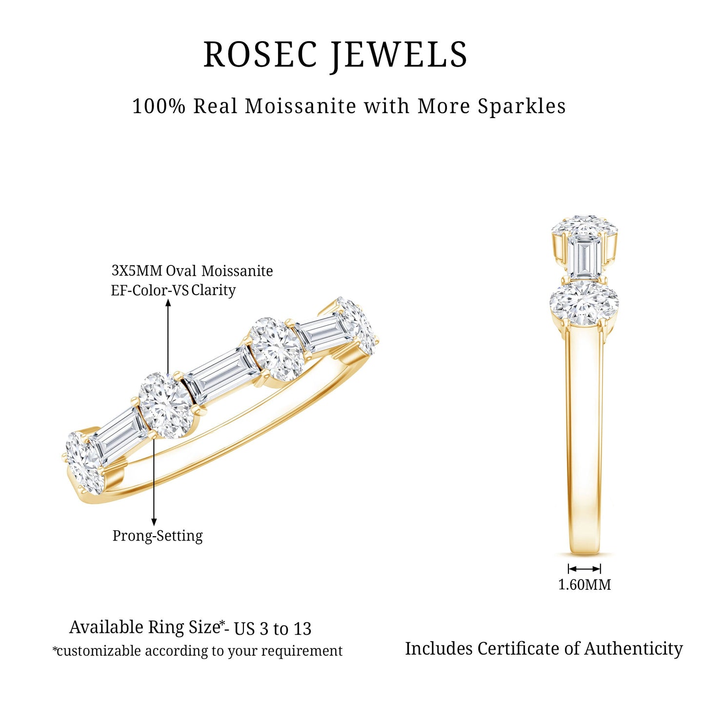Oval and Baguette Cut Moissanite Half Eternity Ring