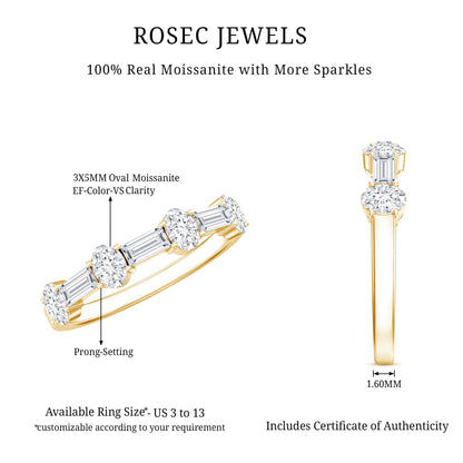 Oval and Baguette Cut Moissanite Half Eternity Ring