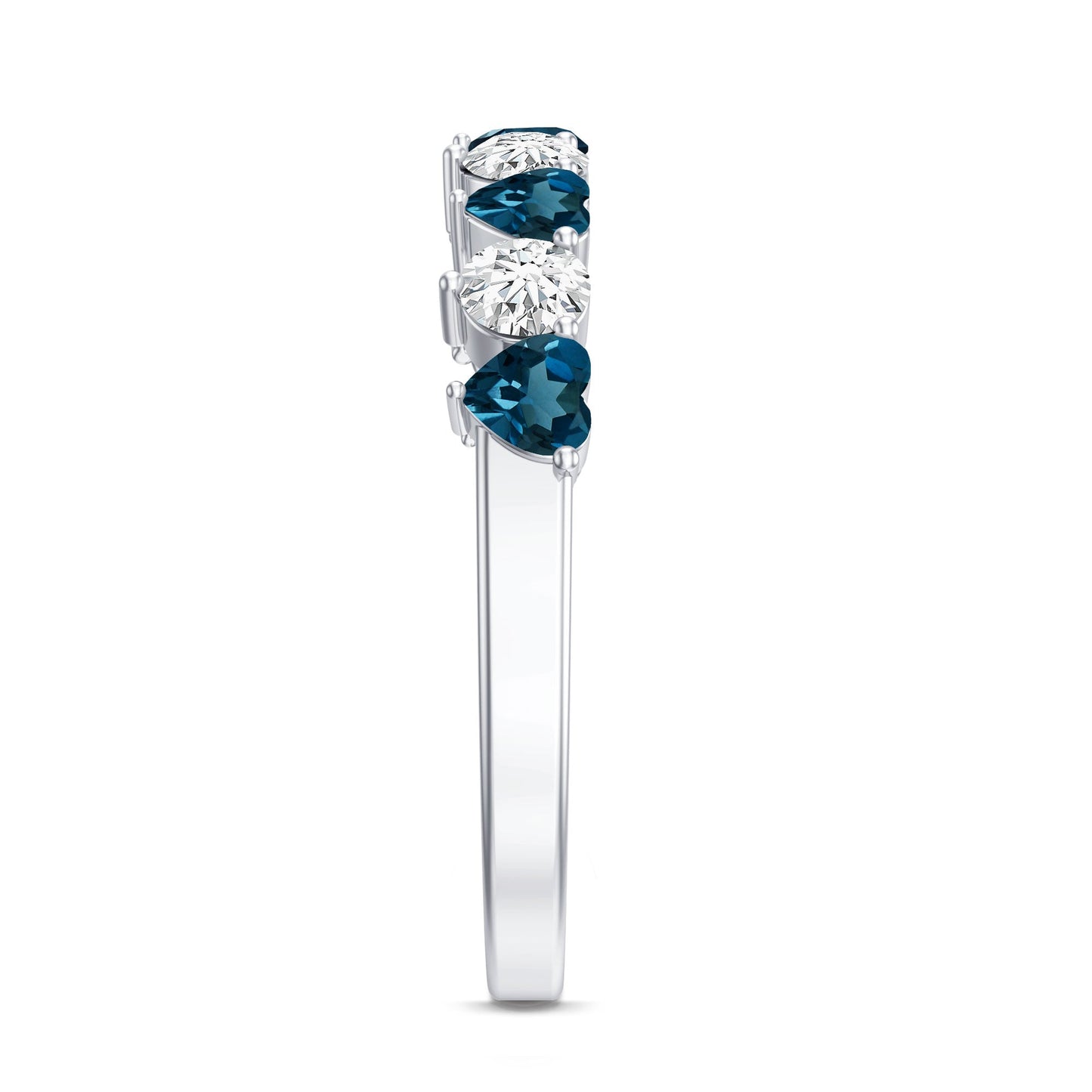 London Blue Topaz and Moissanite Heart Eternity Band