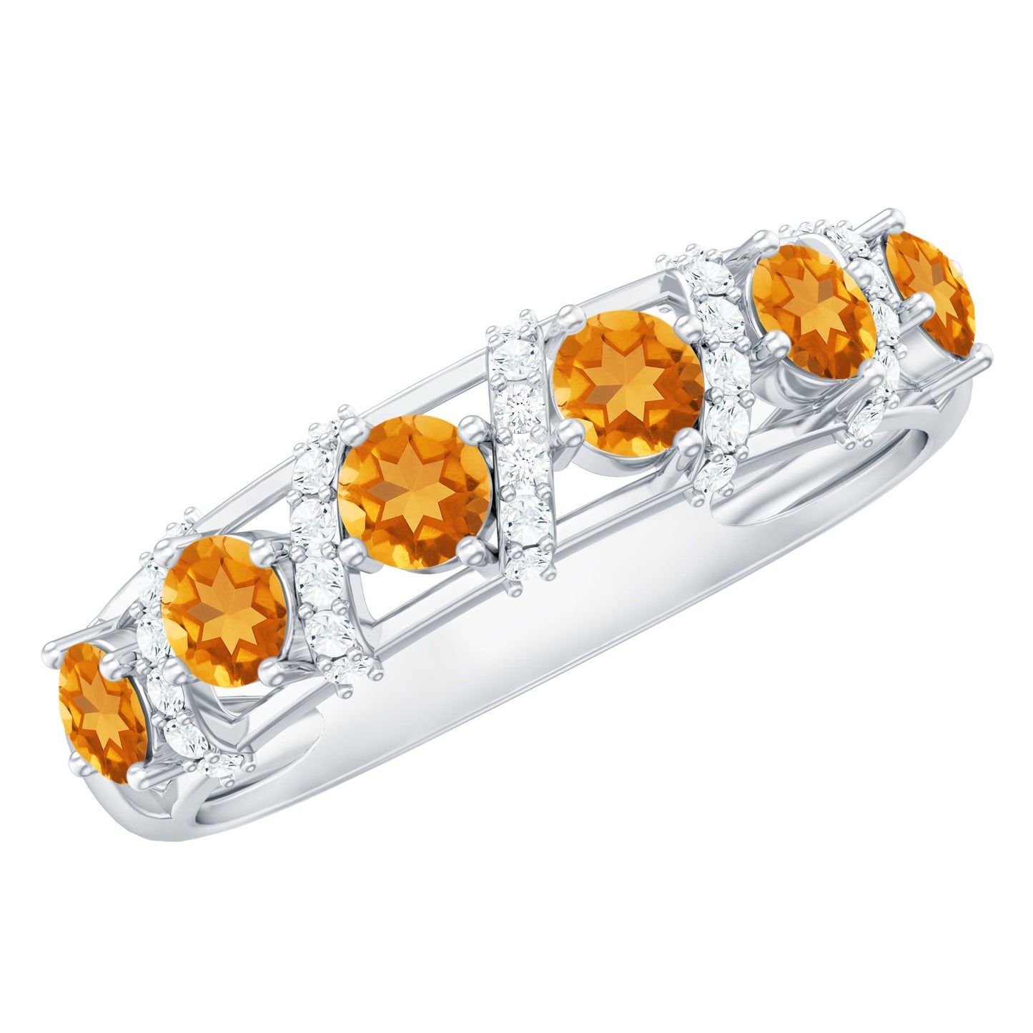 Natural Citrine Diamond Half Eternity Wedding Anniversary Ring