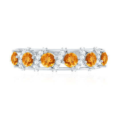 Natural Citrine Diamond Half Eternity Wedding Anniversary Ring