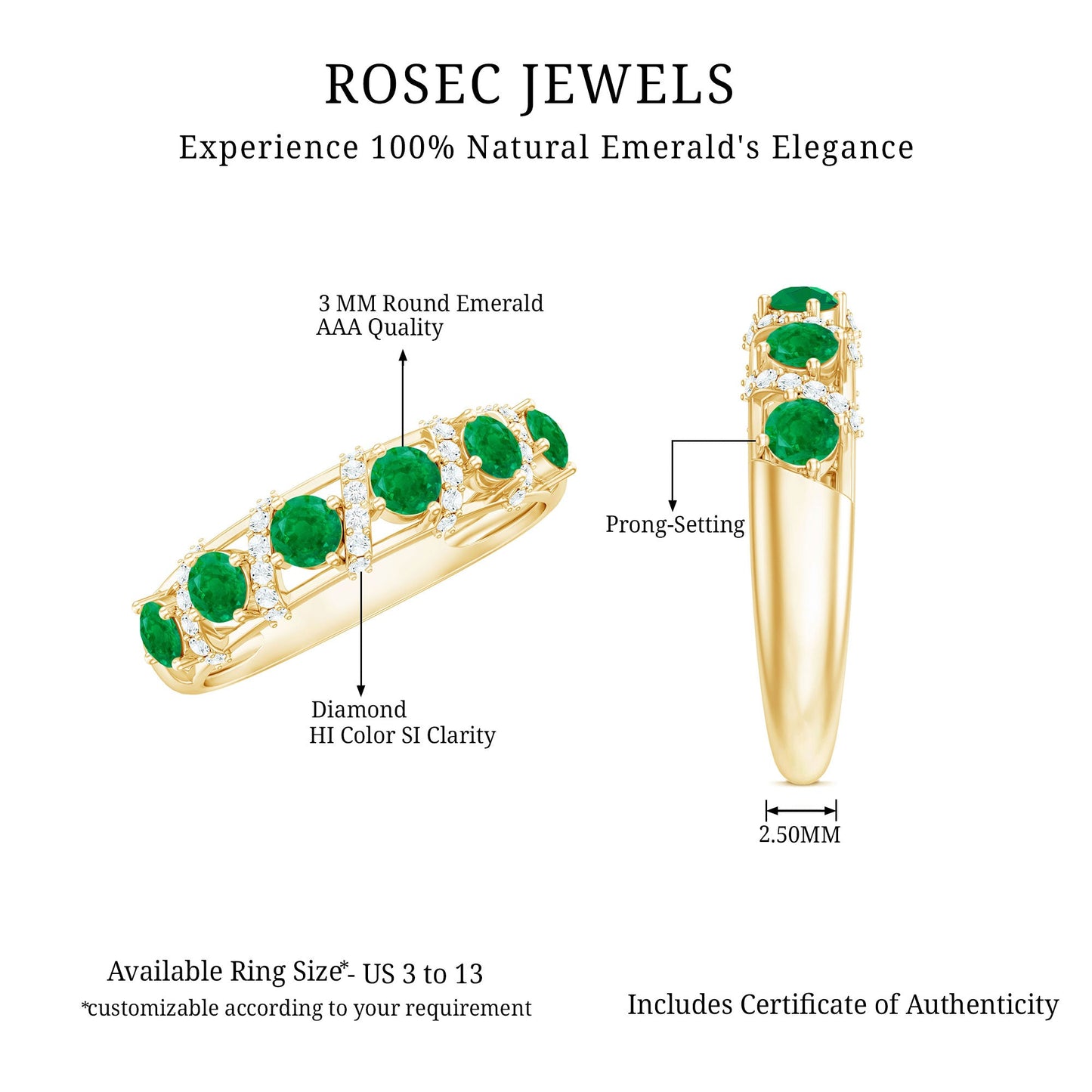 Emerald and Diamond Designer Wedding Band for Women