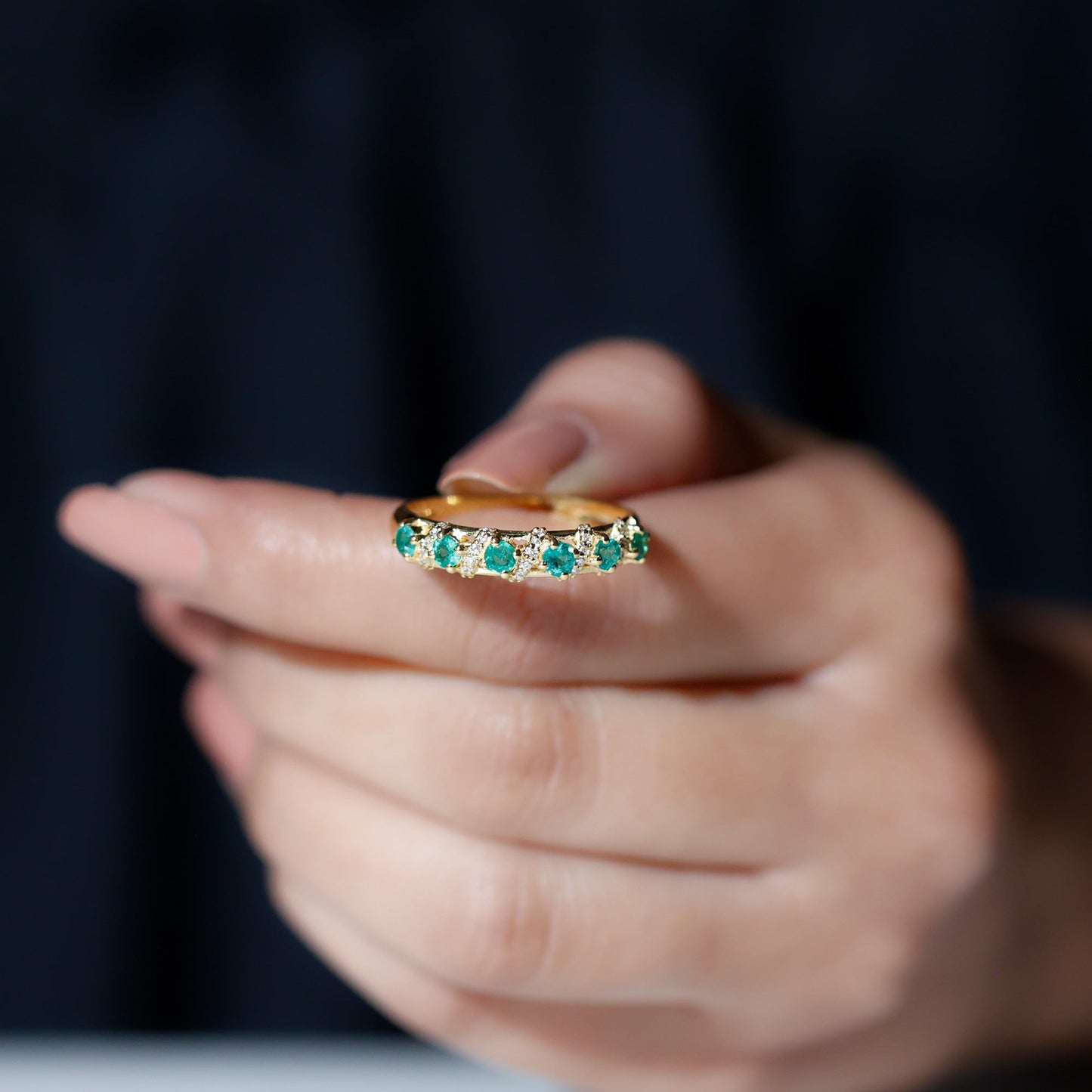 Emerald and Diamond Designer Wedding Band for Women