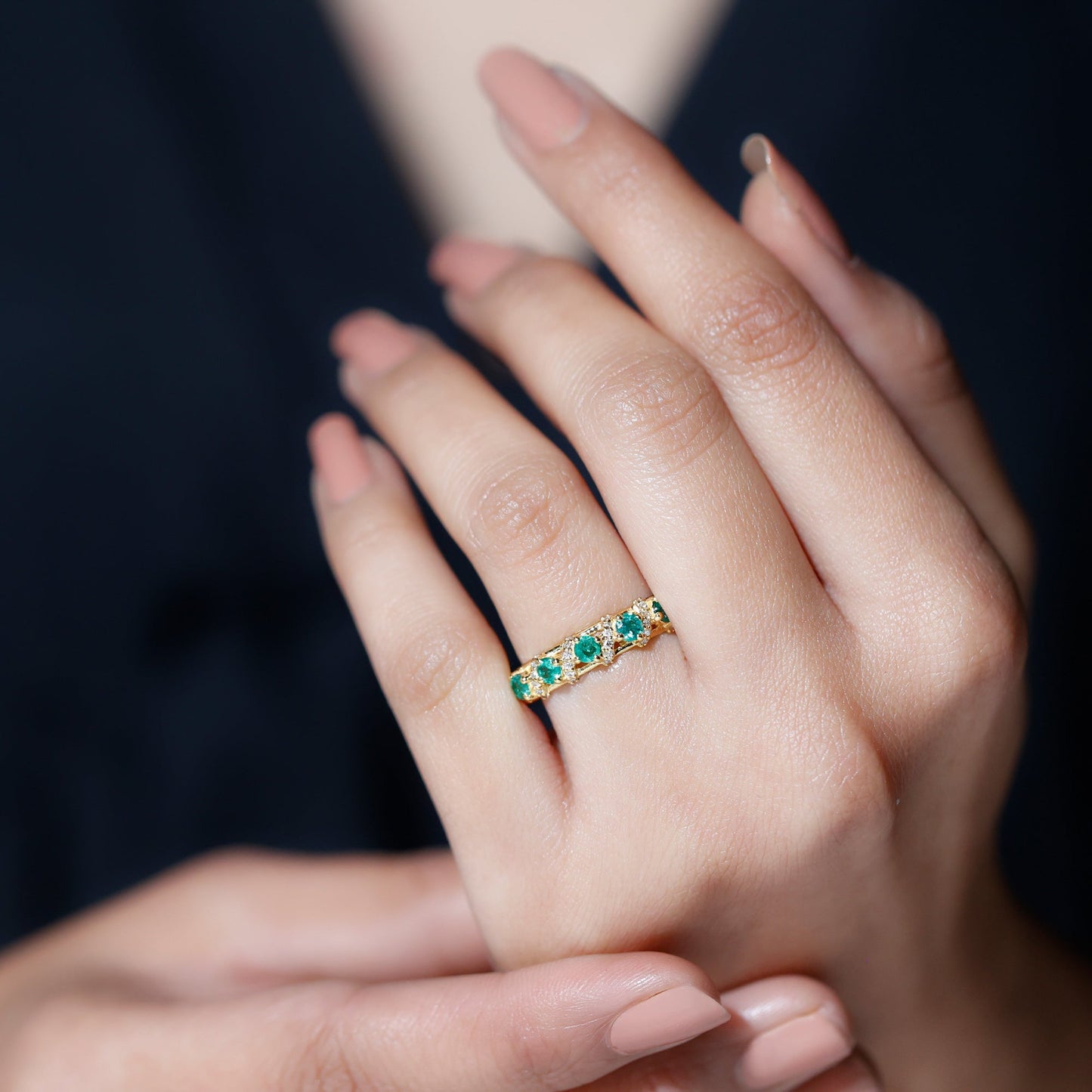 Emerald and Diamond Designer Wedding Band for Women