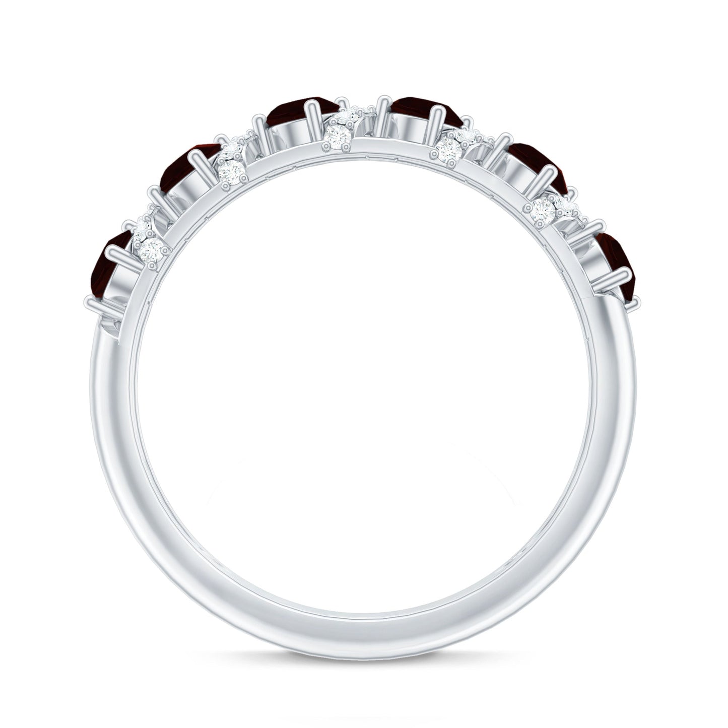 Genuine Red Garnet Diamond Half Eternity Ring for Anniversary
