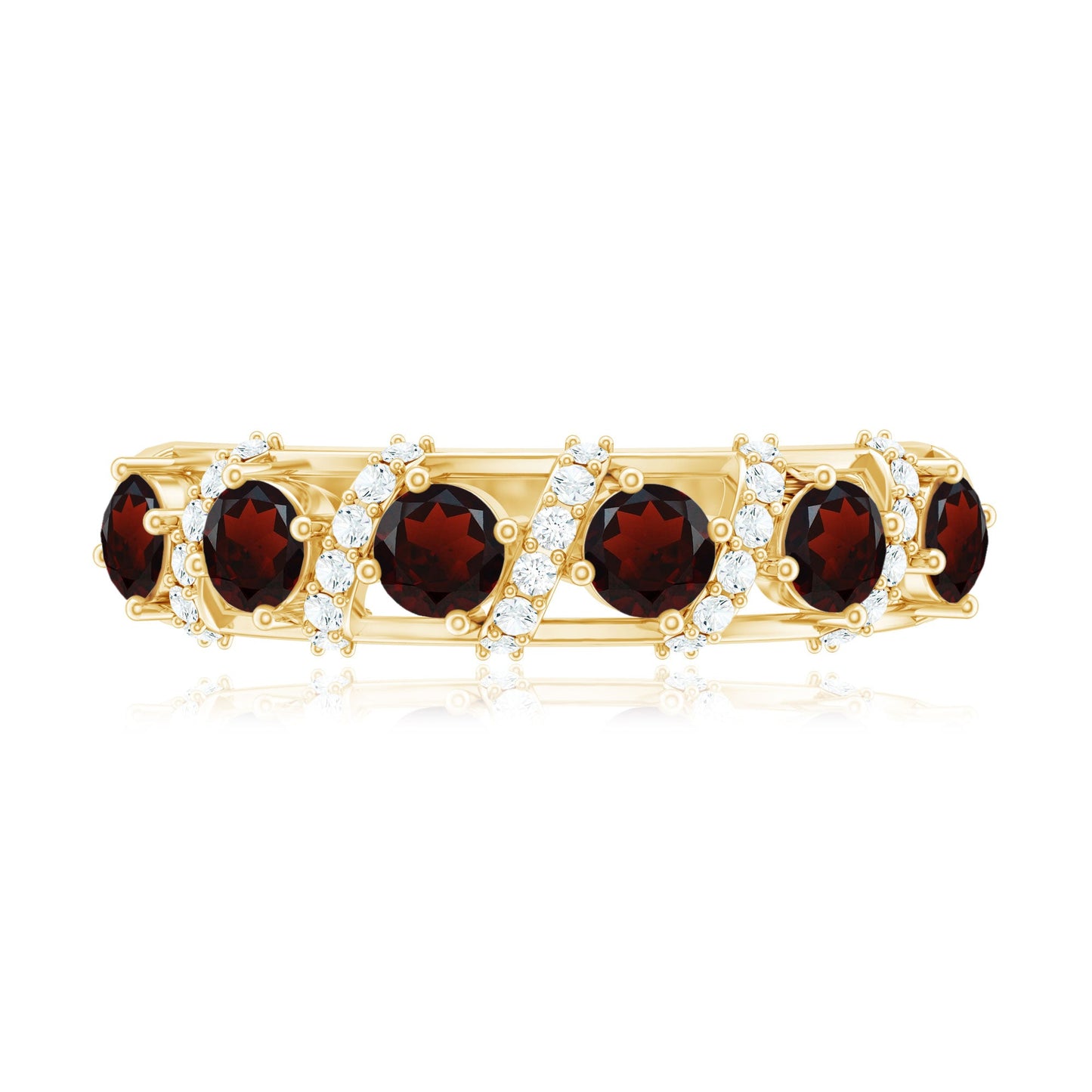 Genuine Red Garnet Diamond Half Eternity Ring for Anniversary