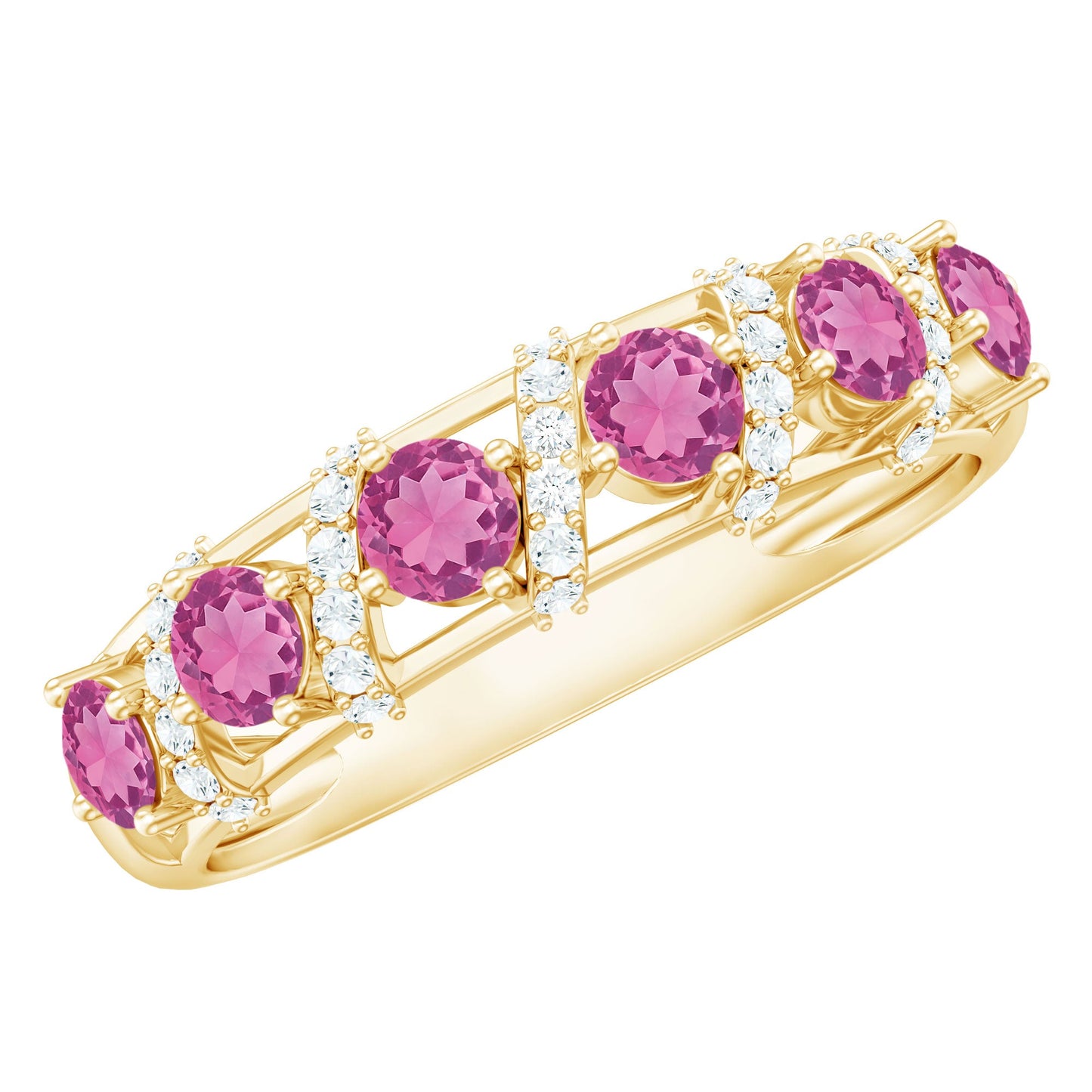 Designer Pink Tourmaline and Diamond Anniversary Ring