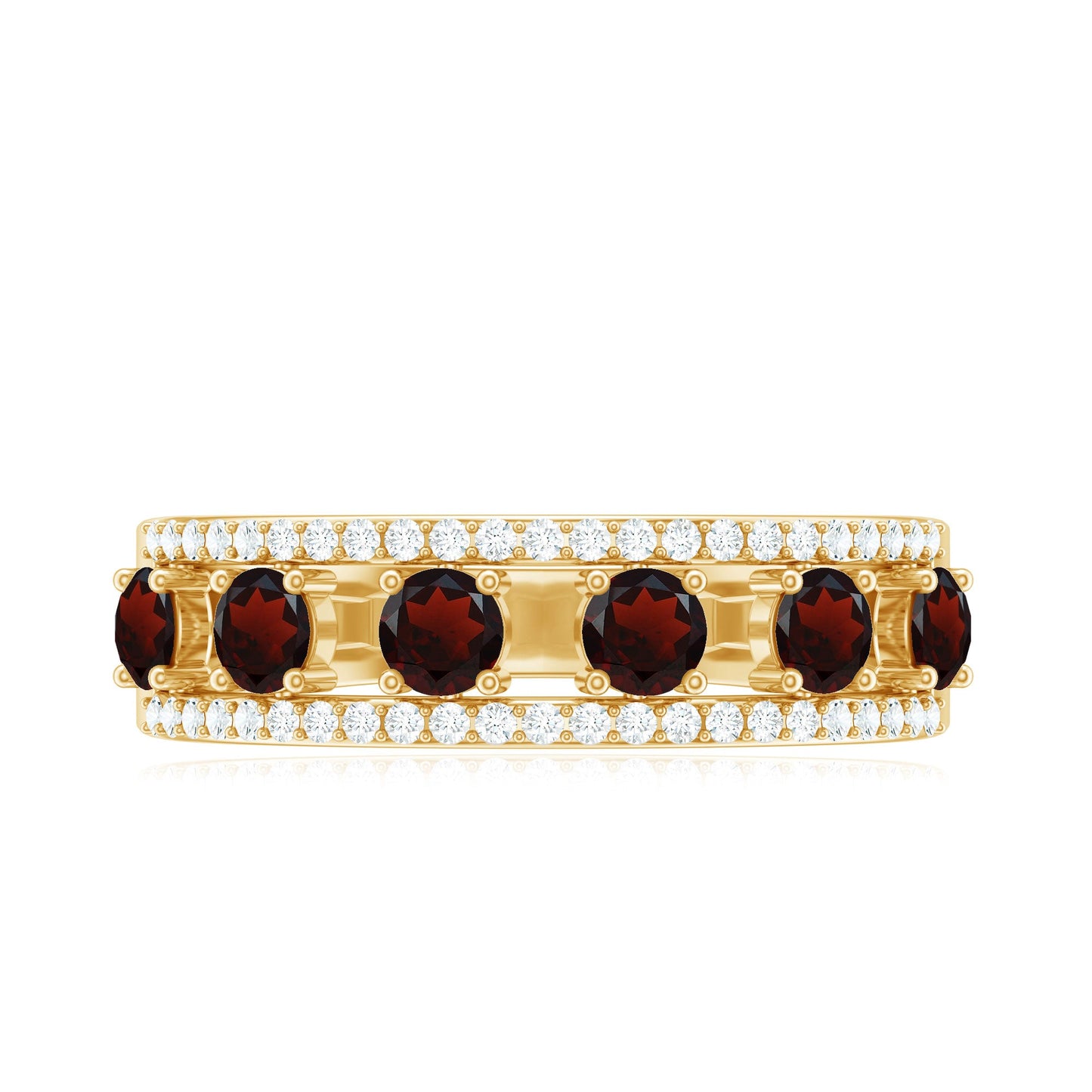 Natural Garnet Half Eternity Band with Diamond