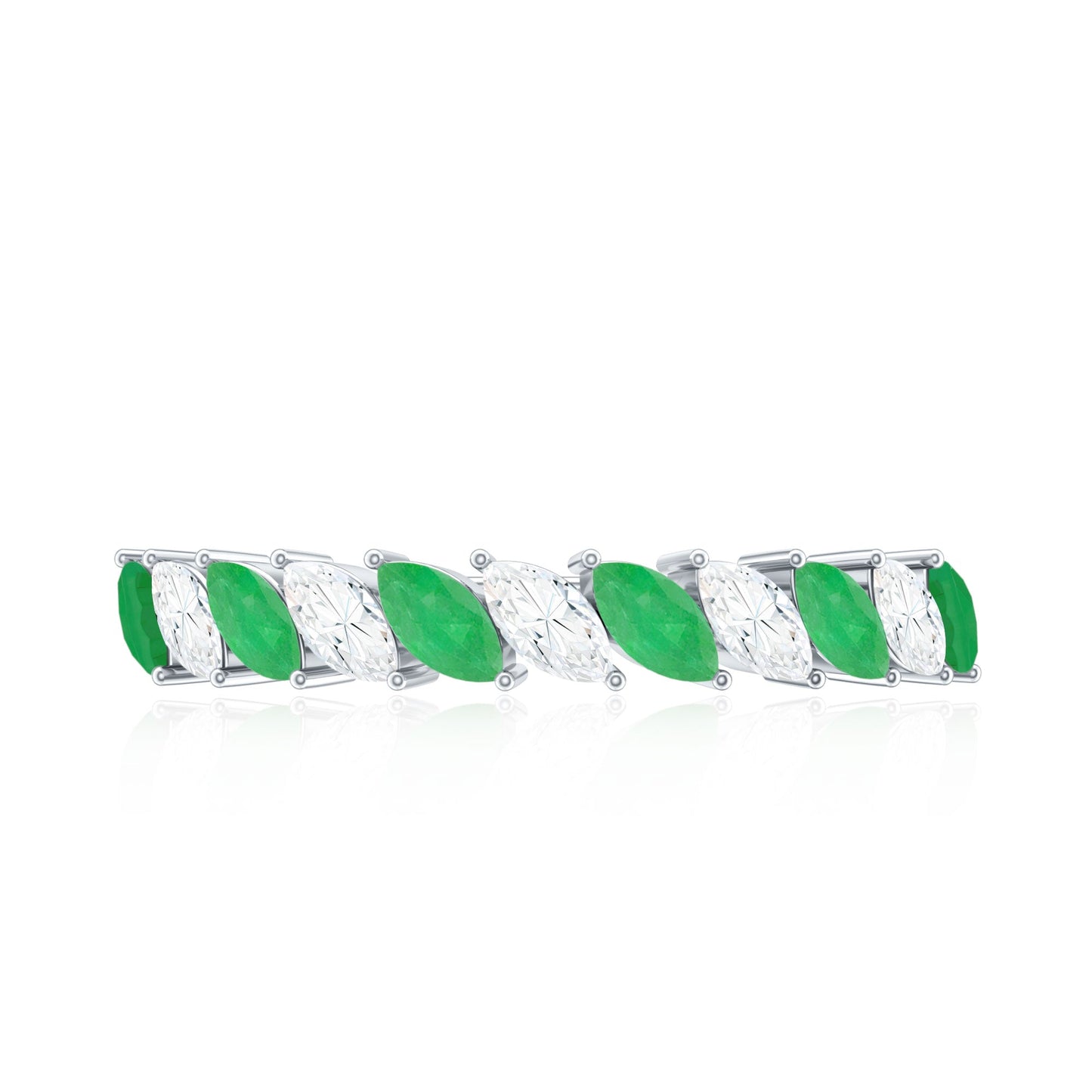 Genuine Marquise Emerald Diamond Half Eternity Ring for Wedding