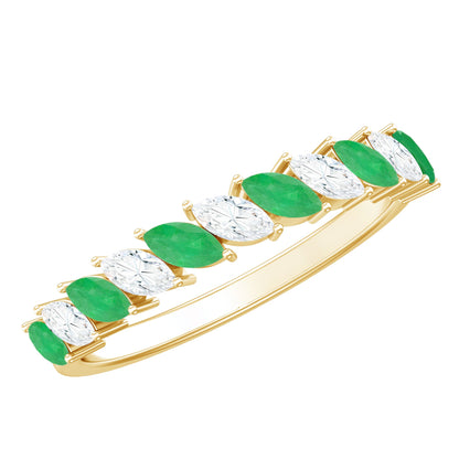 Genuine Marquise Emerald Diamond Half Eternity Ring for Wedding