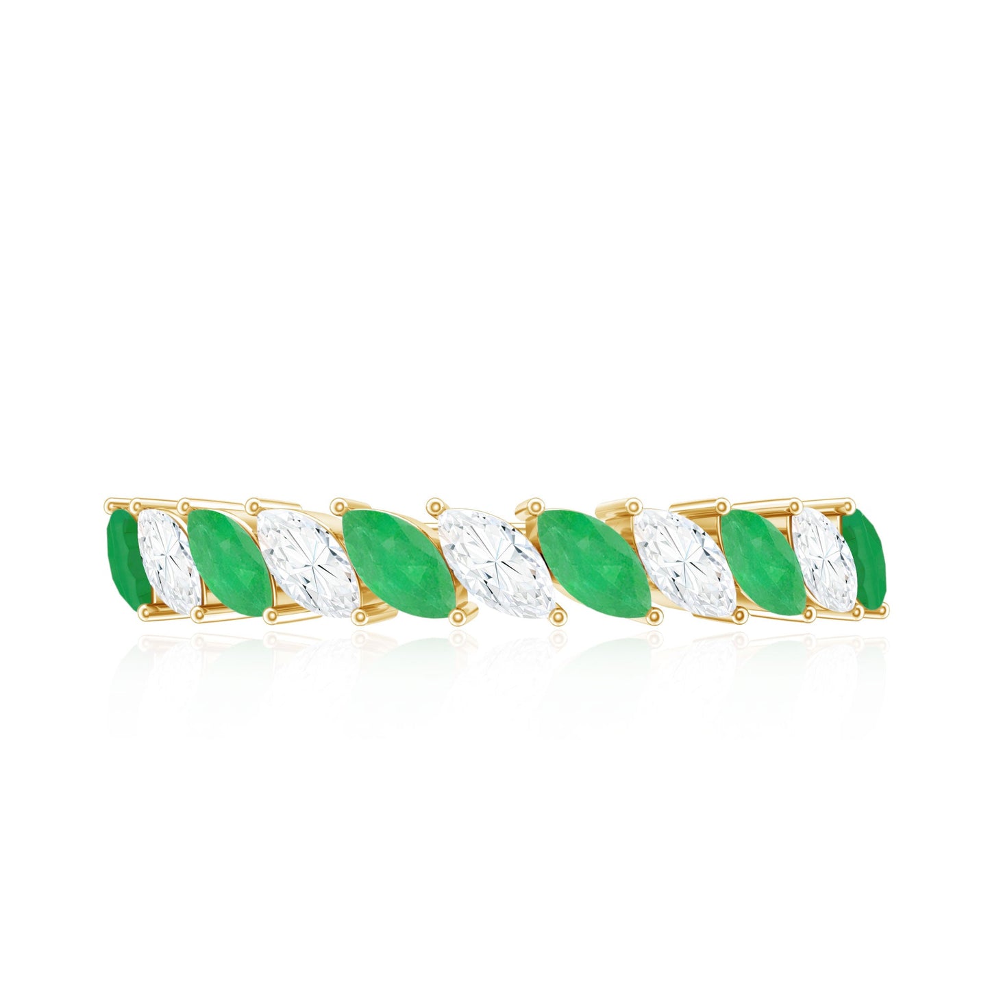 Genuine Marquise Emerald Diamond Half Eternity Ring for Wedding