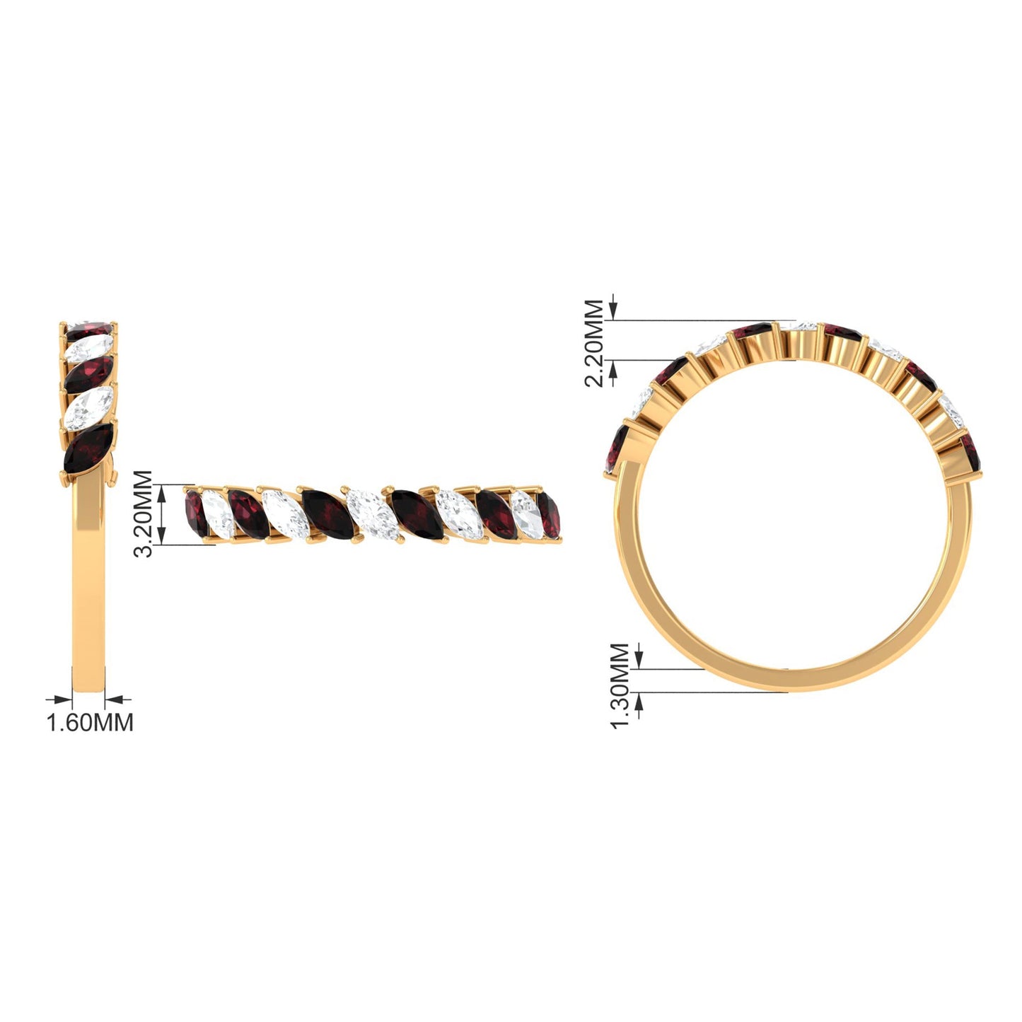 Certified Marquise Garnet Half Eternity Band with Diamond