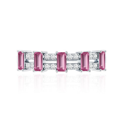 Natural Pink Tourmaline Wide Half Eternity Ring with Diamond