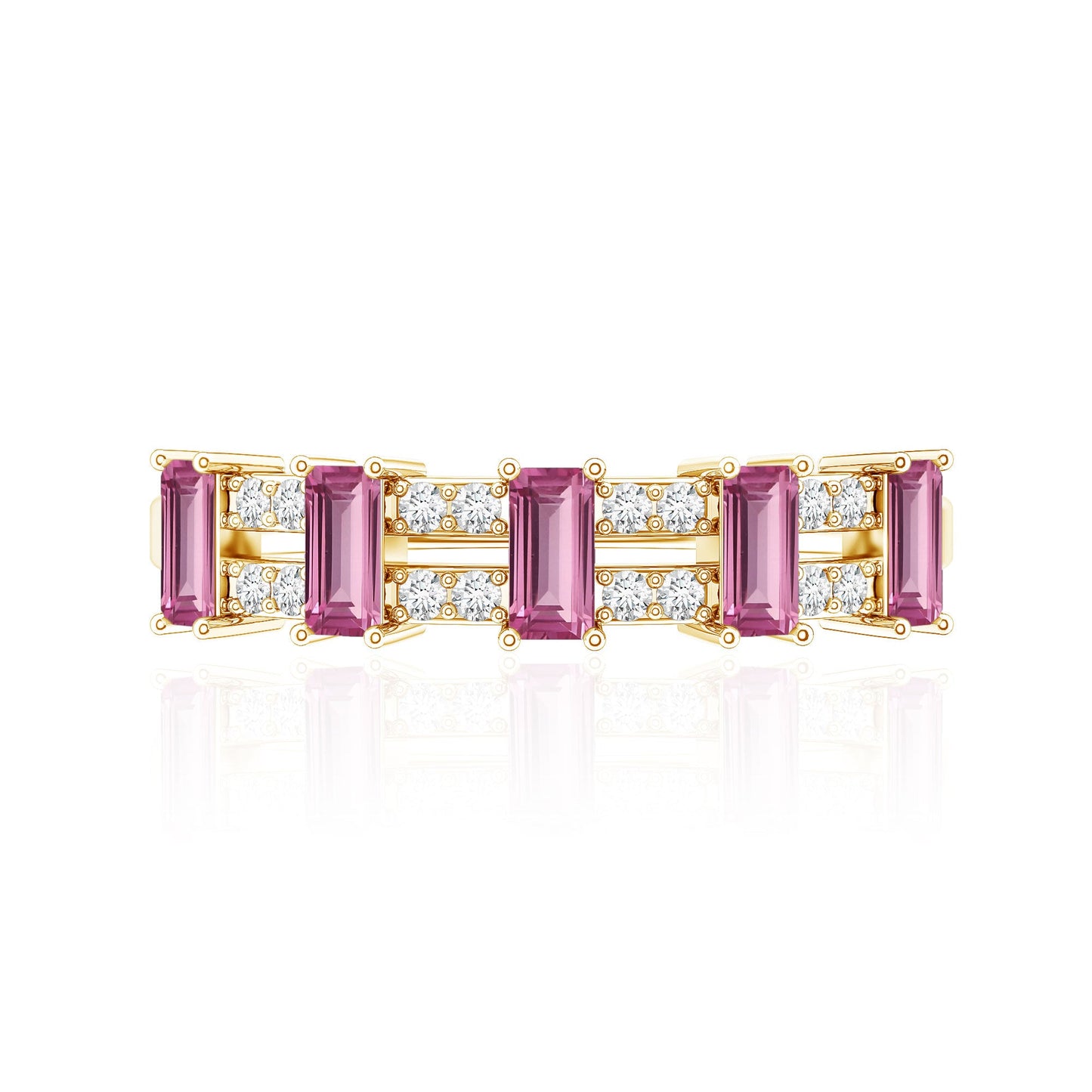 Natural Pink Tourmaline Wide Half Eternity Ring with Diamond